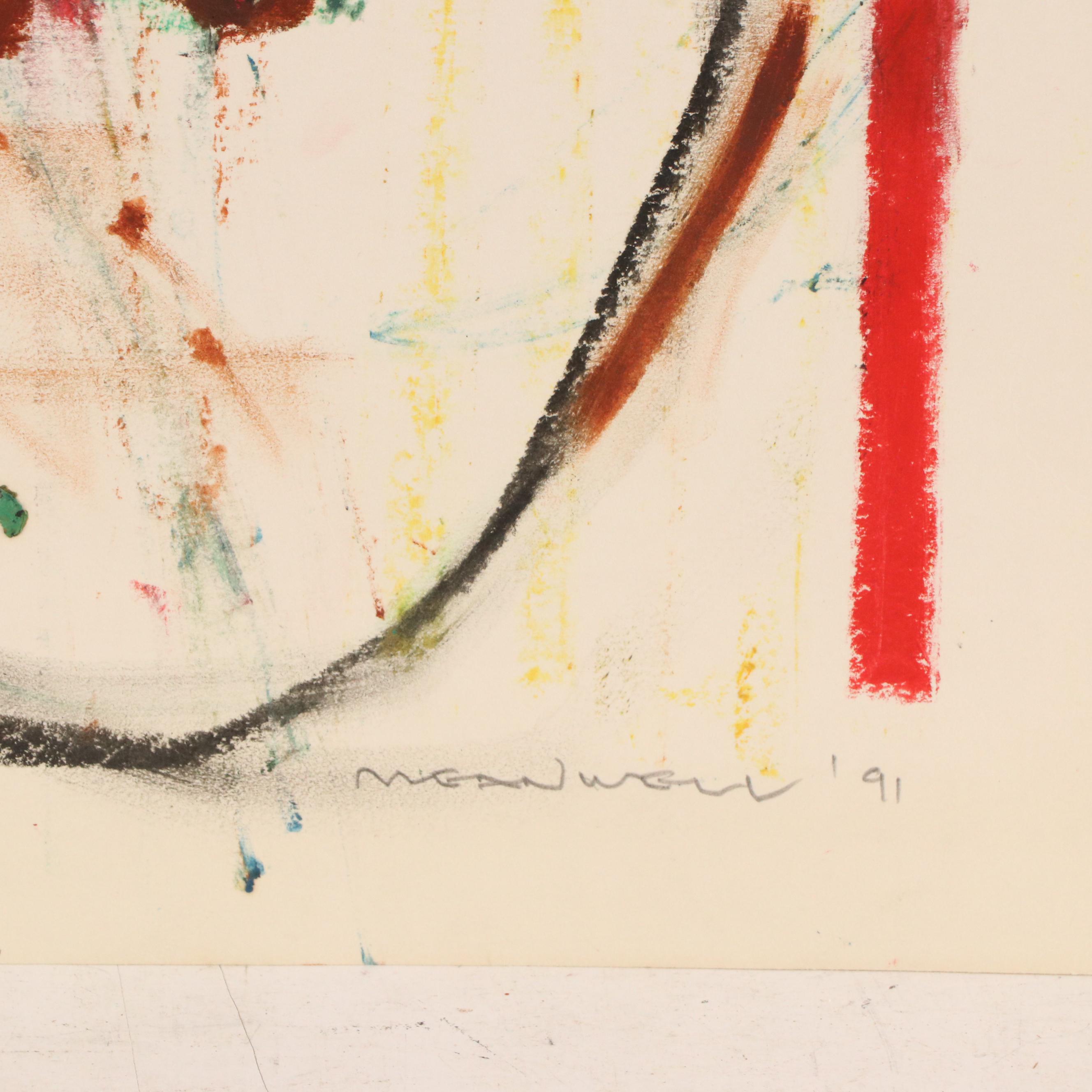 Jack Meanwell Abstract Mixed Media Drawing, 1991