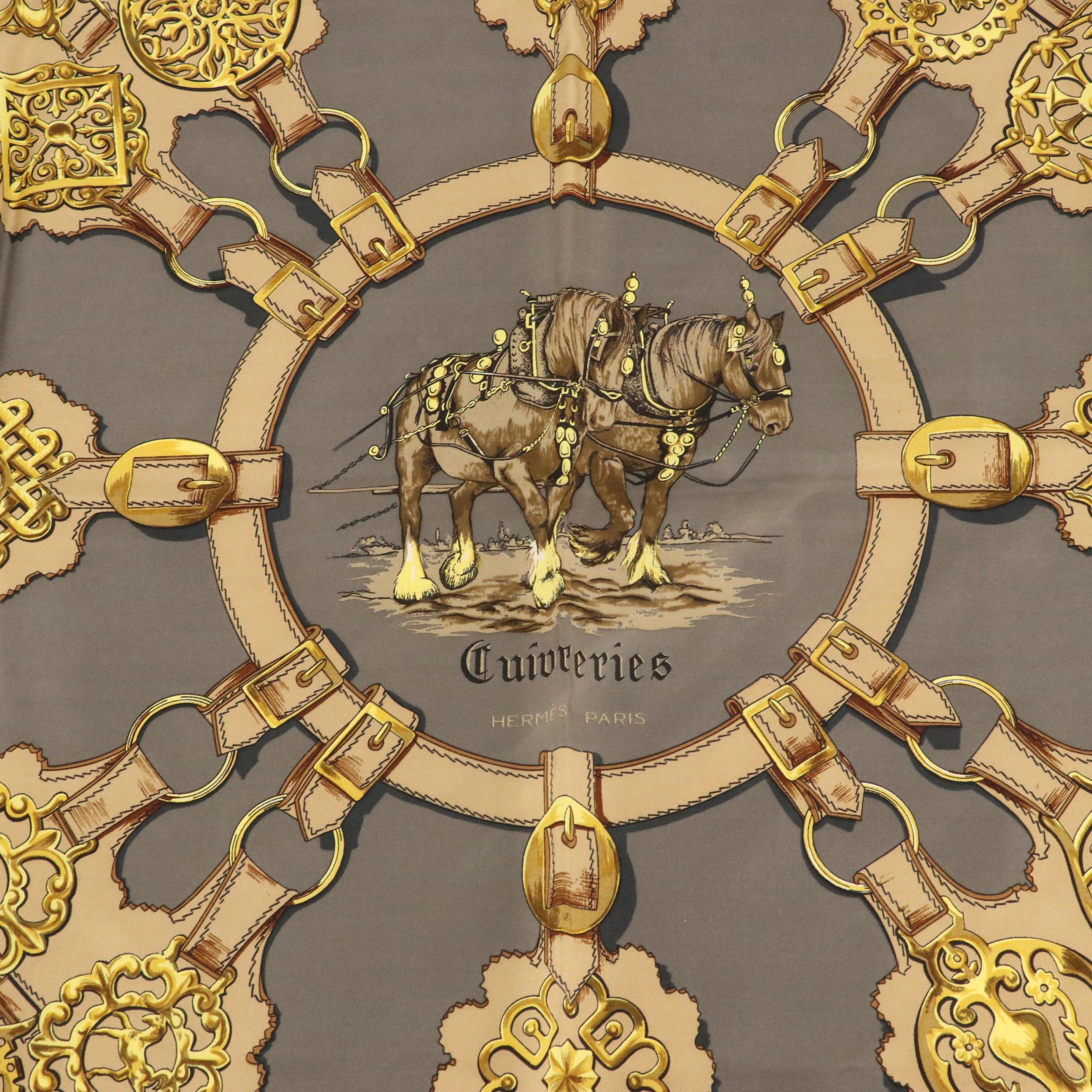 Hermès Early Issue "Cuivreries" Scarf 90 in Silk Twill