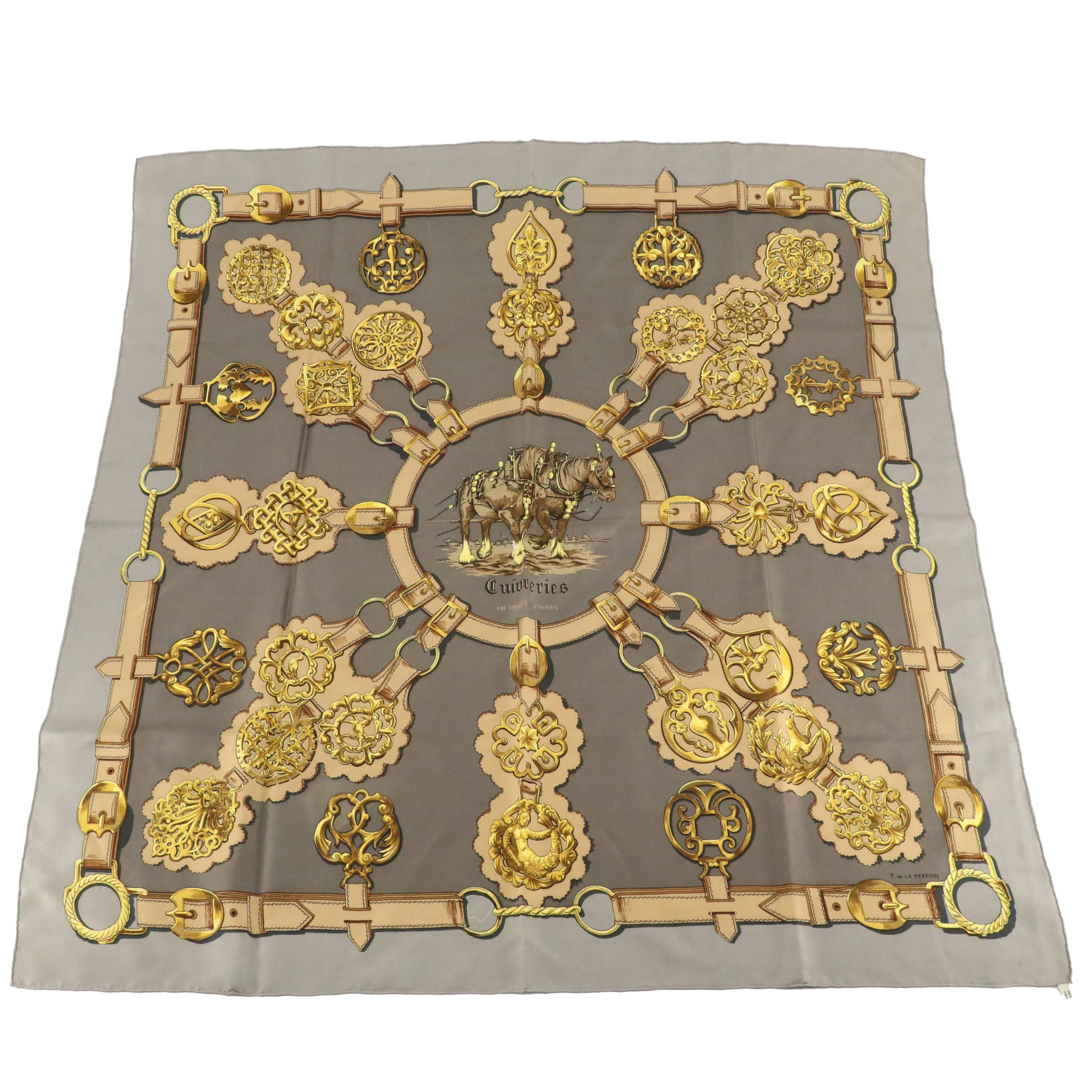 Hermès Early Issue "Cuivreries" Scarf 90 in Silk Twill