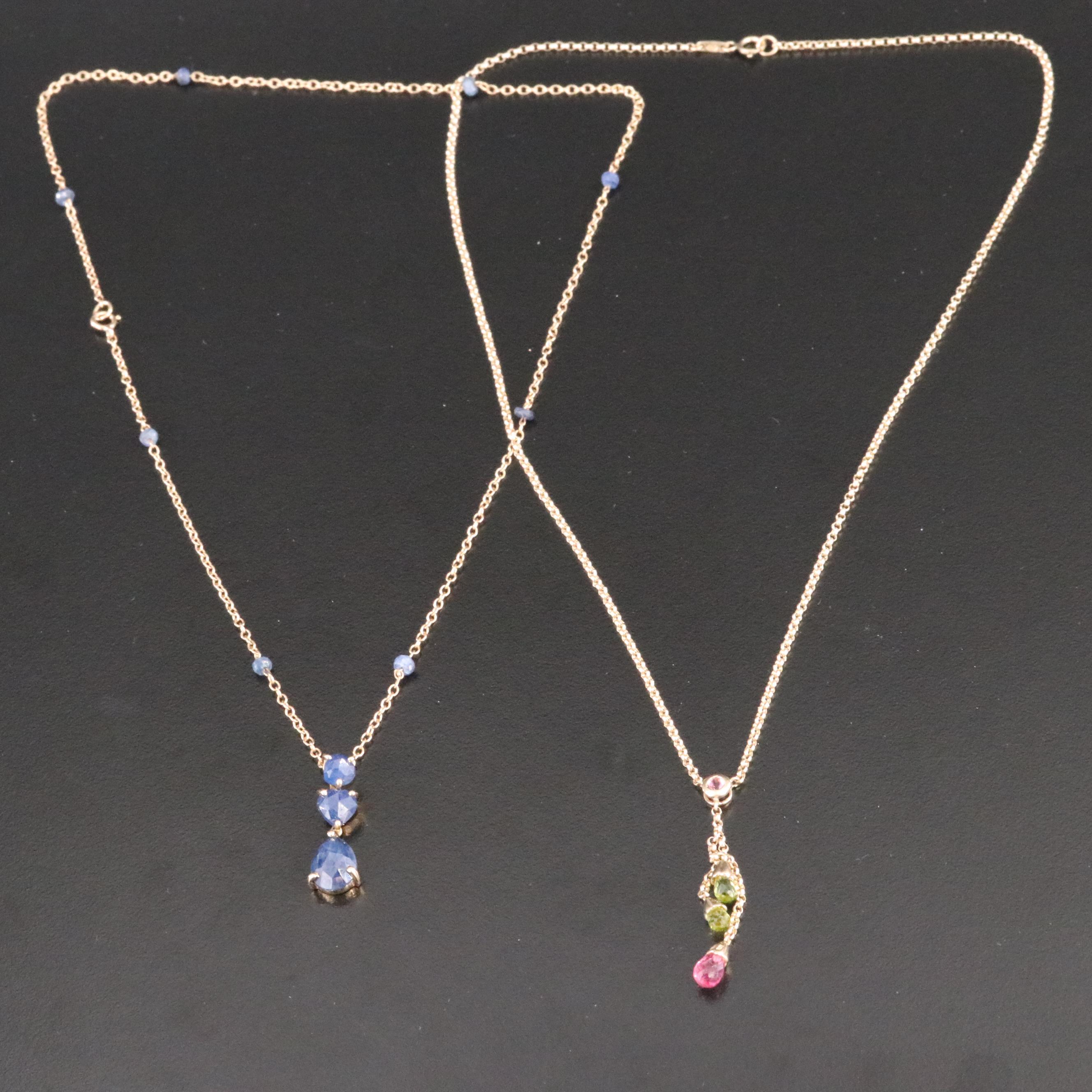 10K Pendant and Necklaces Featuring Tourmaline, Peridot and Sapphire