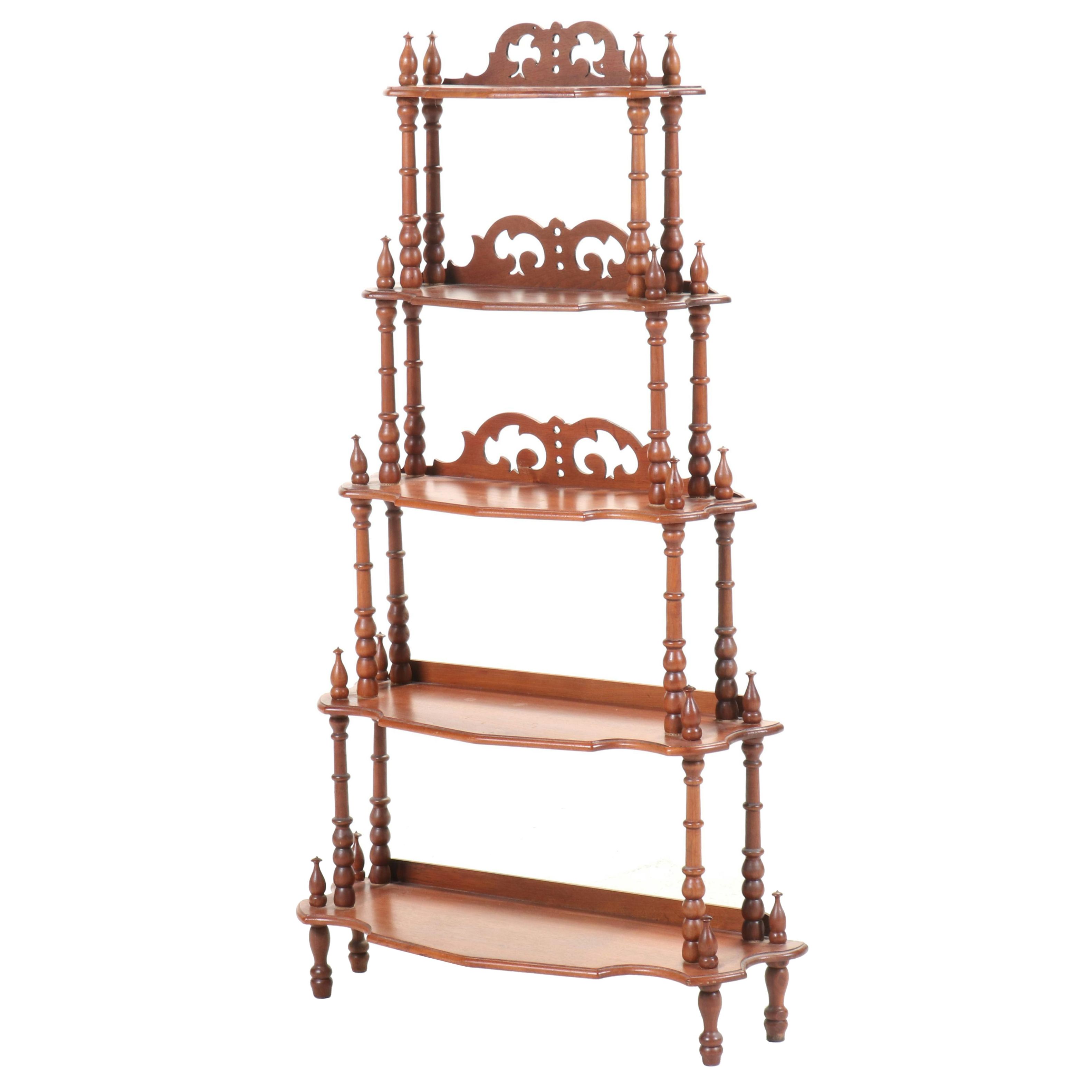 Victorian Walnut Five-Tier Graduated Etagere, Late 19th Century