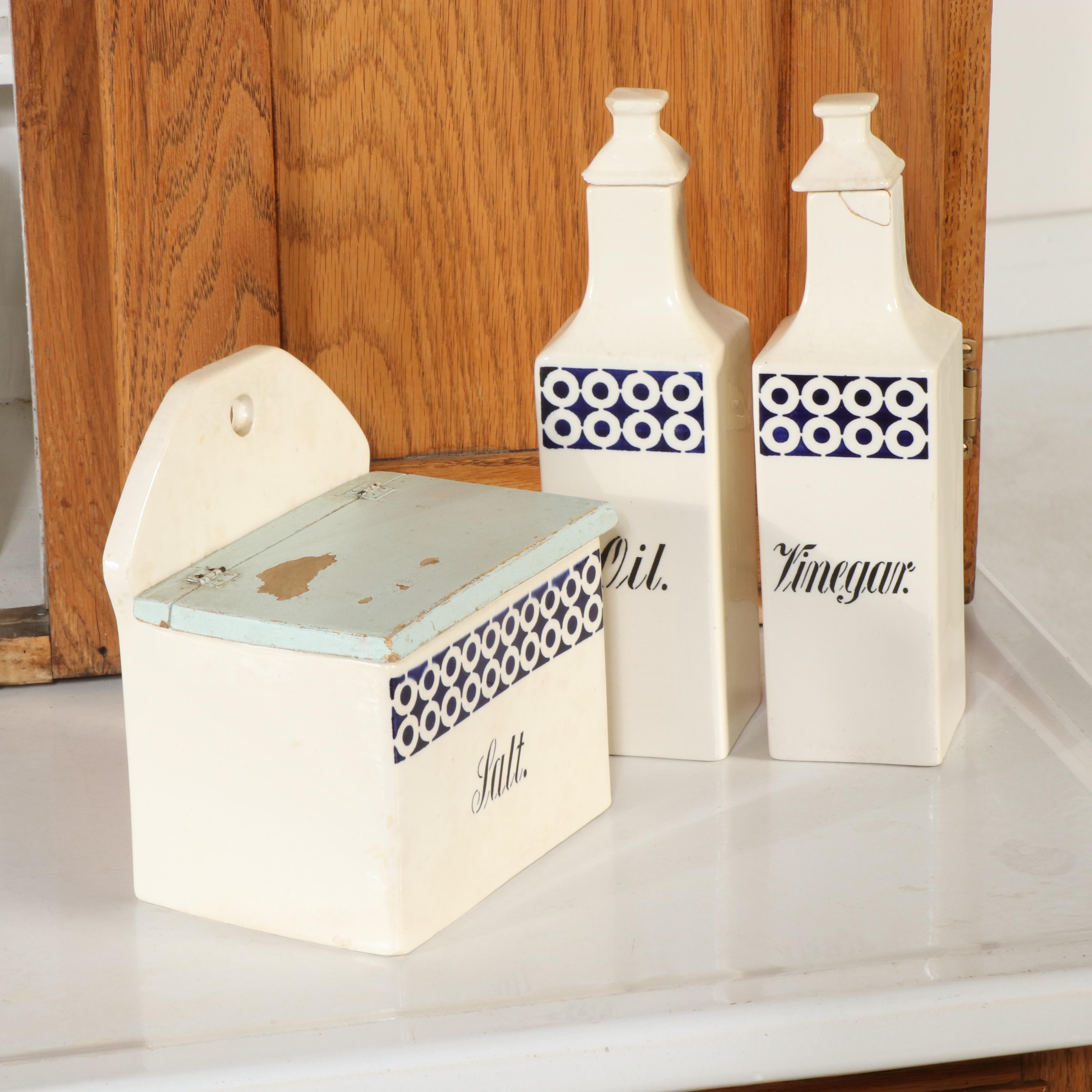 Ariel Cabinet Company Hoosier Cabinet with Canister Set and Other Accessories