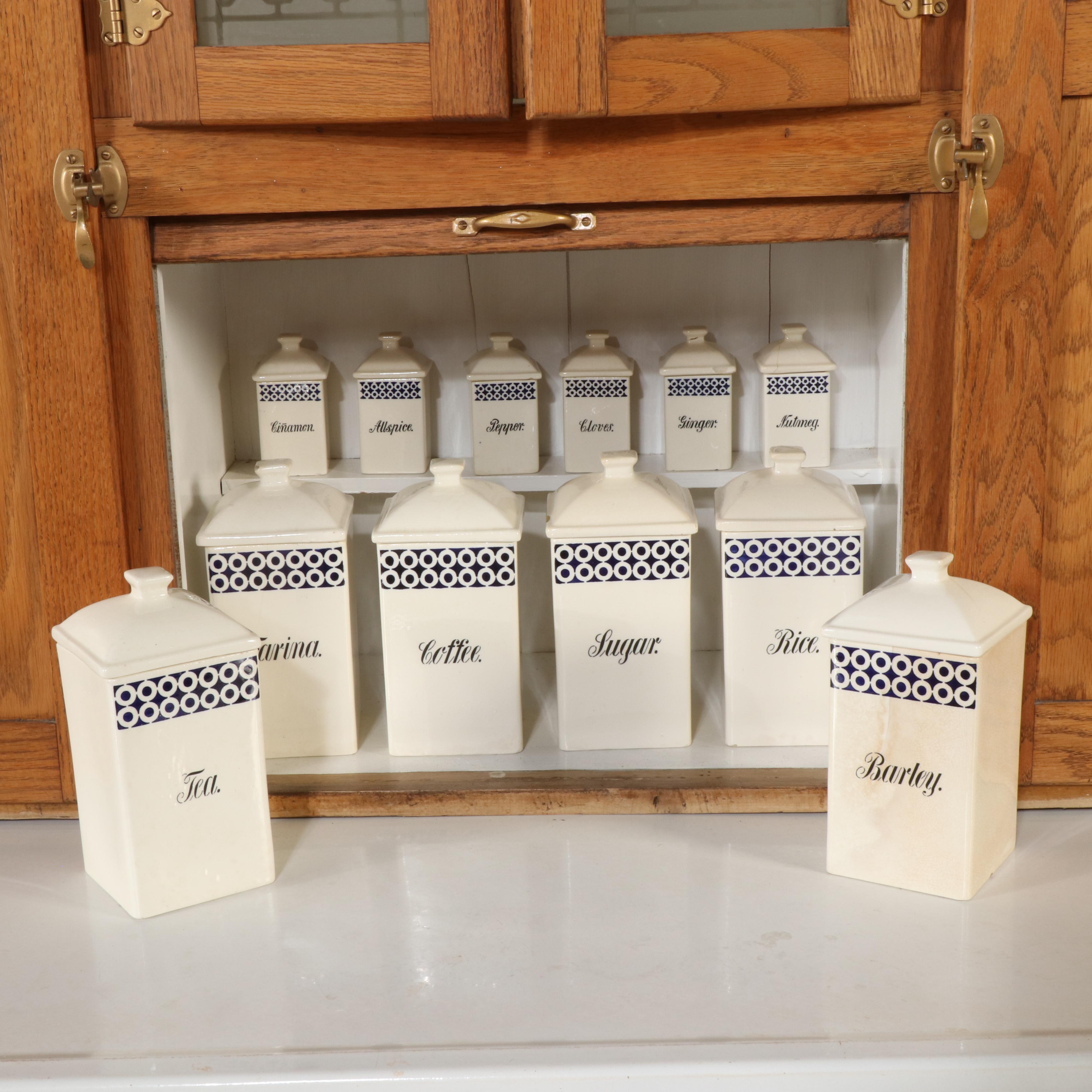 Ariel Cabinet Company Hoosier Cabinet with Canister Set and Other Accessories