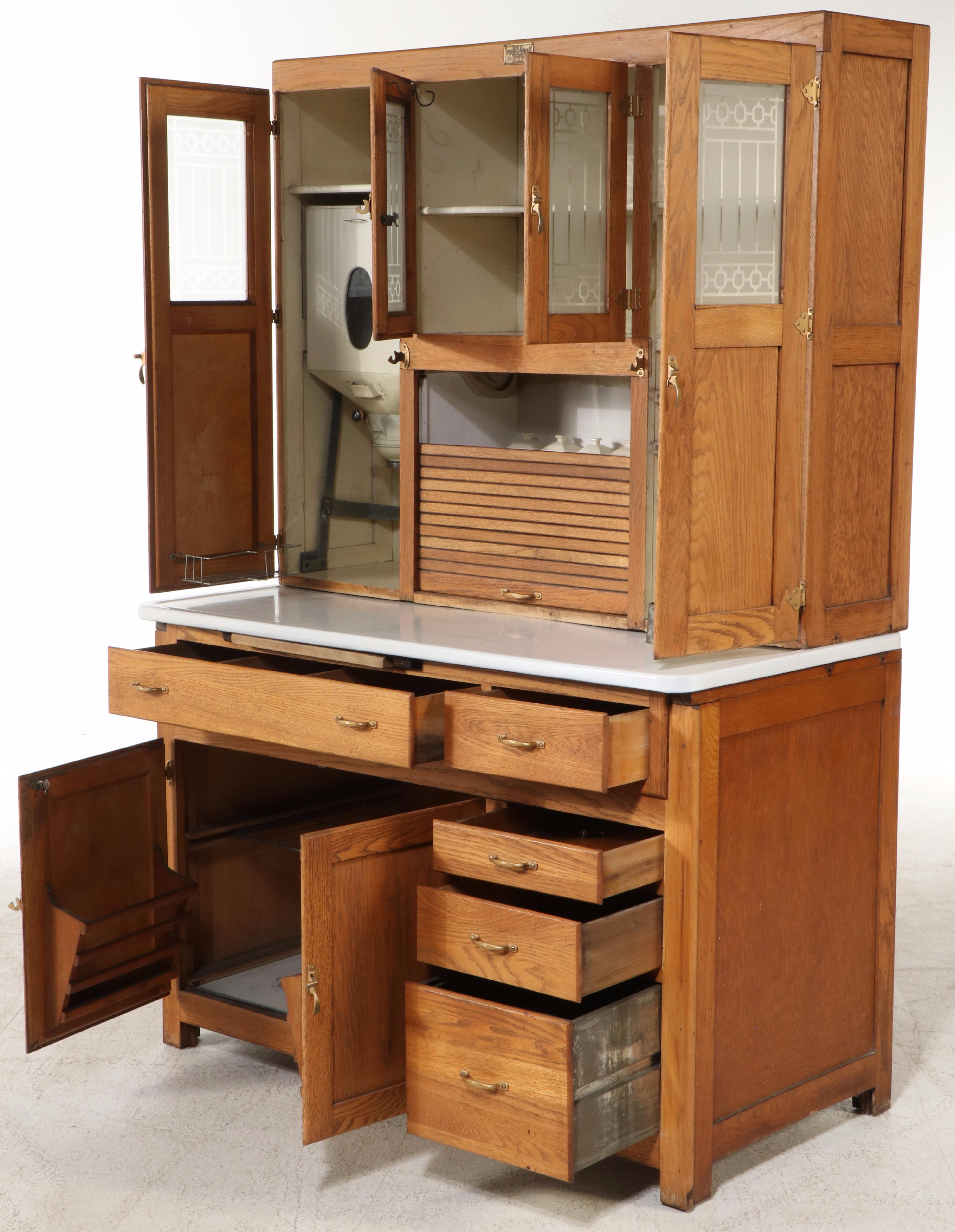 Ariel Cabinet Company Hoosier Cabinet with Canister Set and Other Accessories