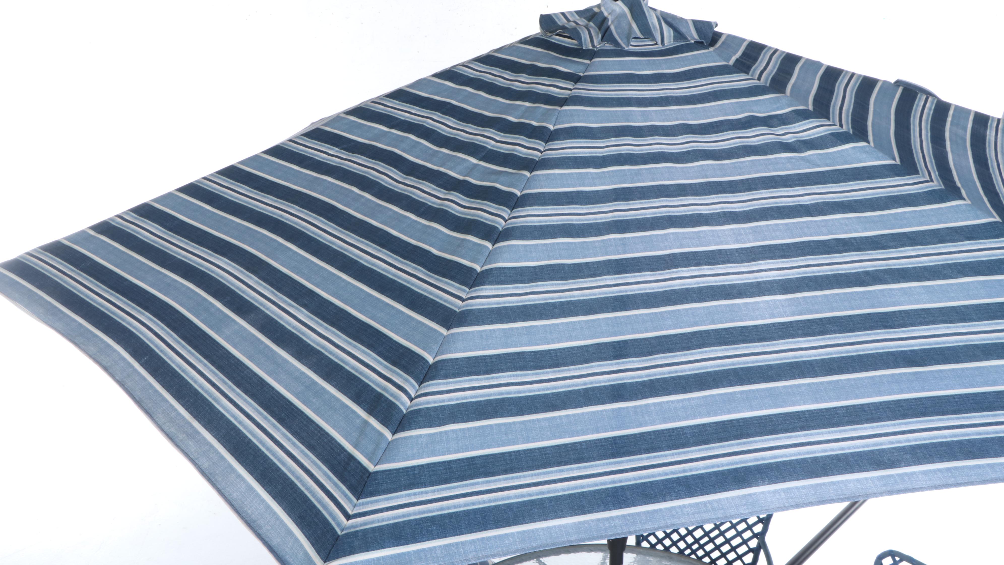 Brown Jordan Blue Aluminum Patio Dining Set with Backyard Creations Umbrella