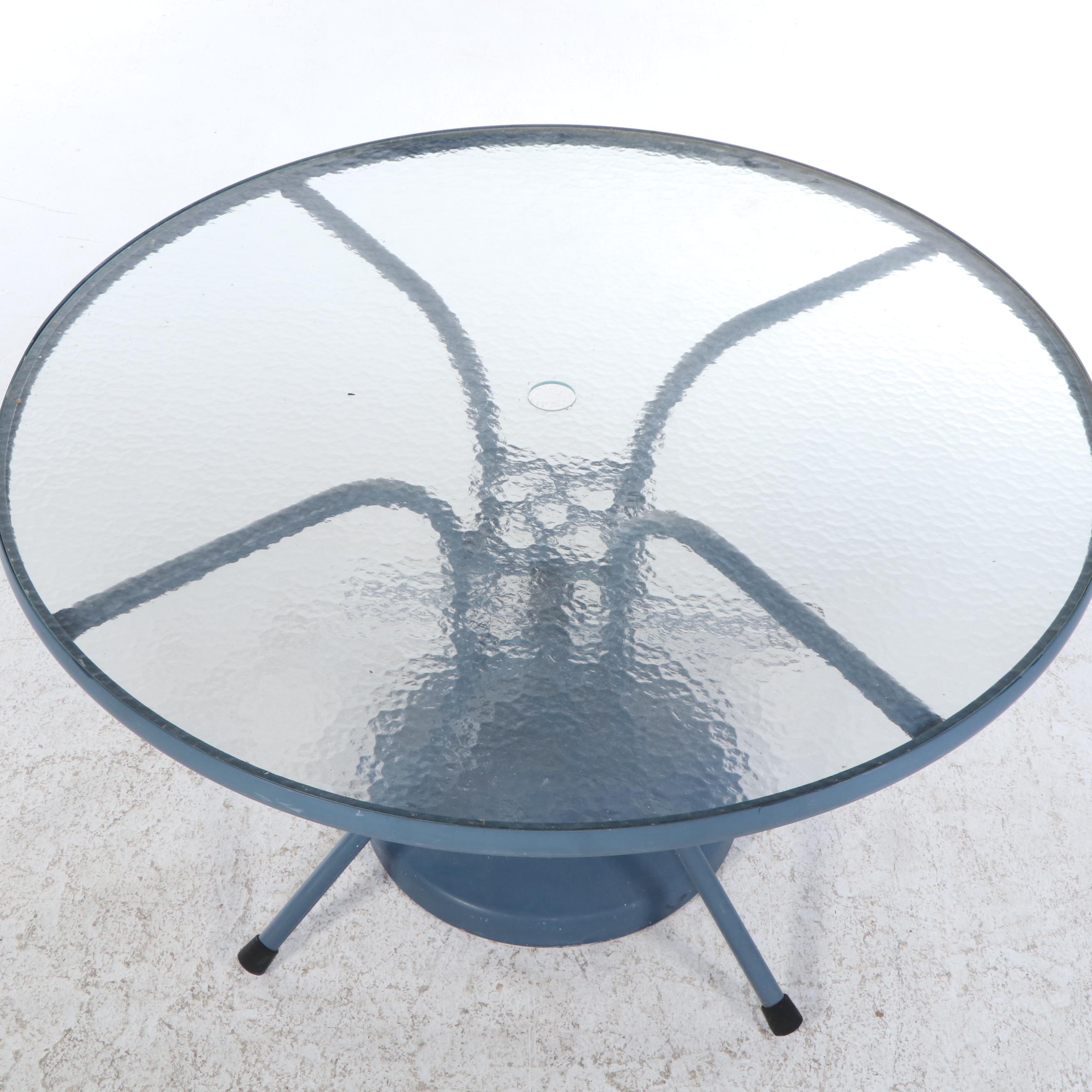 Brown Jordan Blue Aluminum Patio Dining Set with Backyard Creations Umbrella