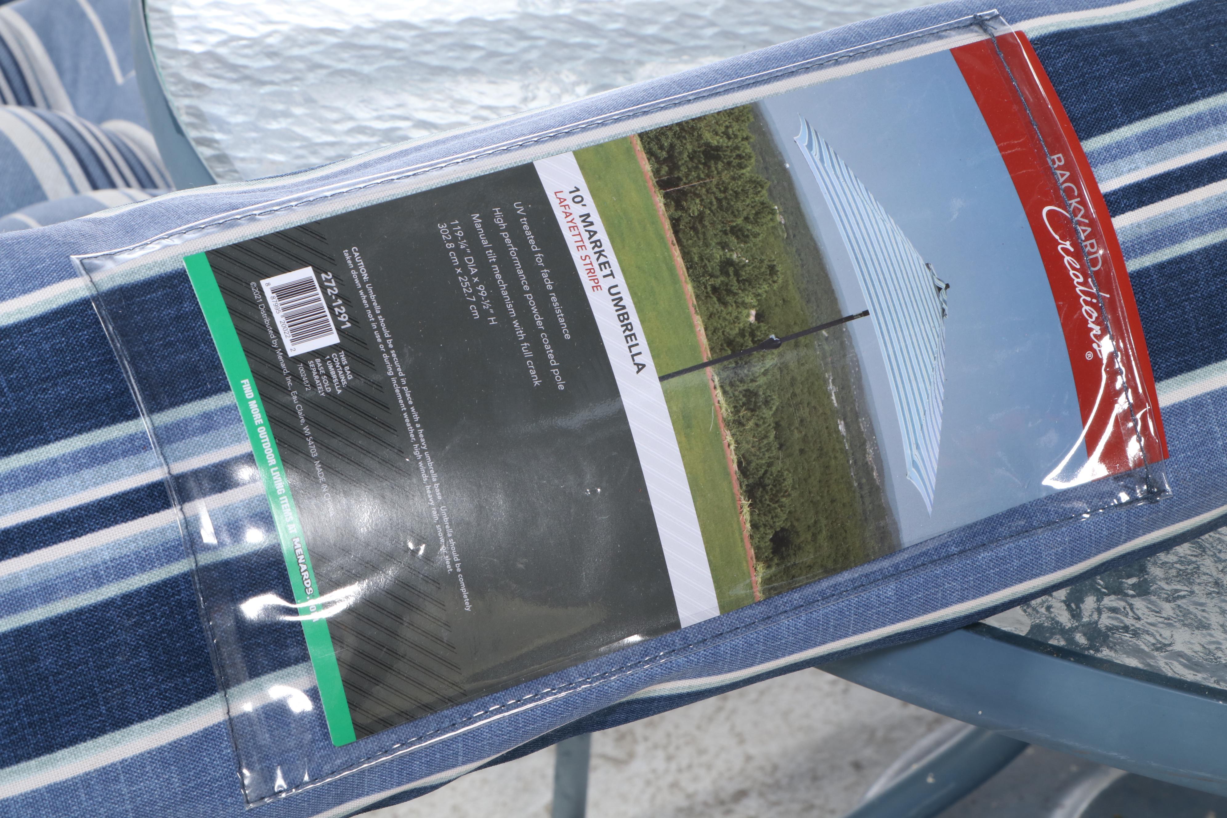 Brown Jordan Blue Aluminum Patio Dining Set with Backyard Creations Umbrella