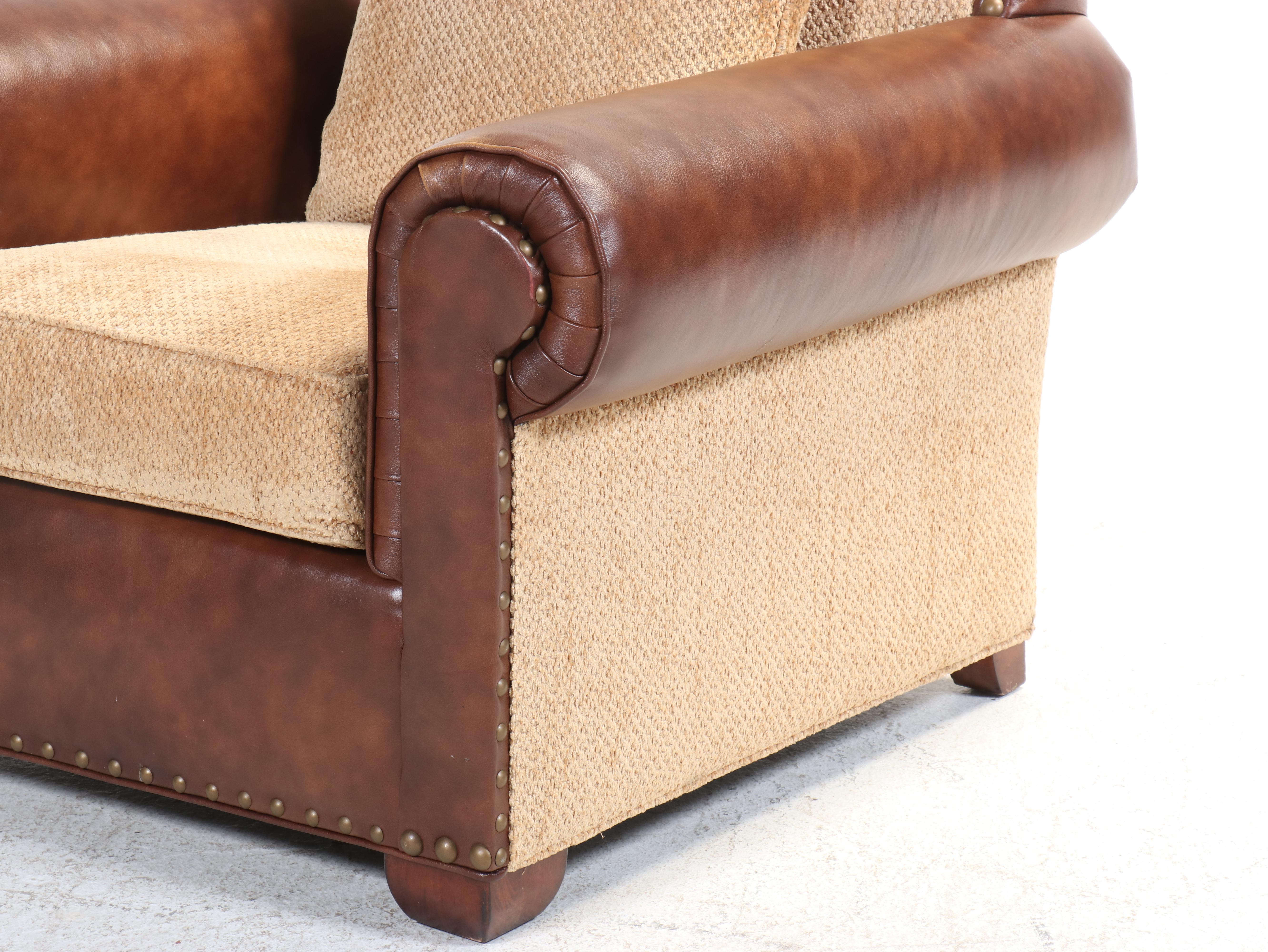Century Furniture Custom-Upholstered Easy Armchair and Ottoman with Nailheads