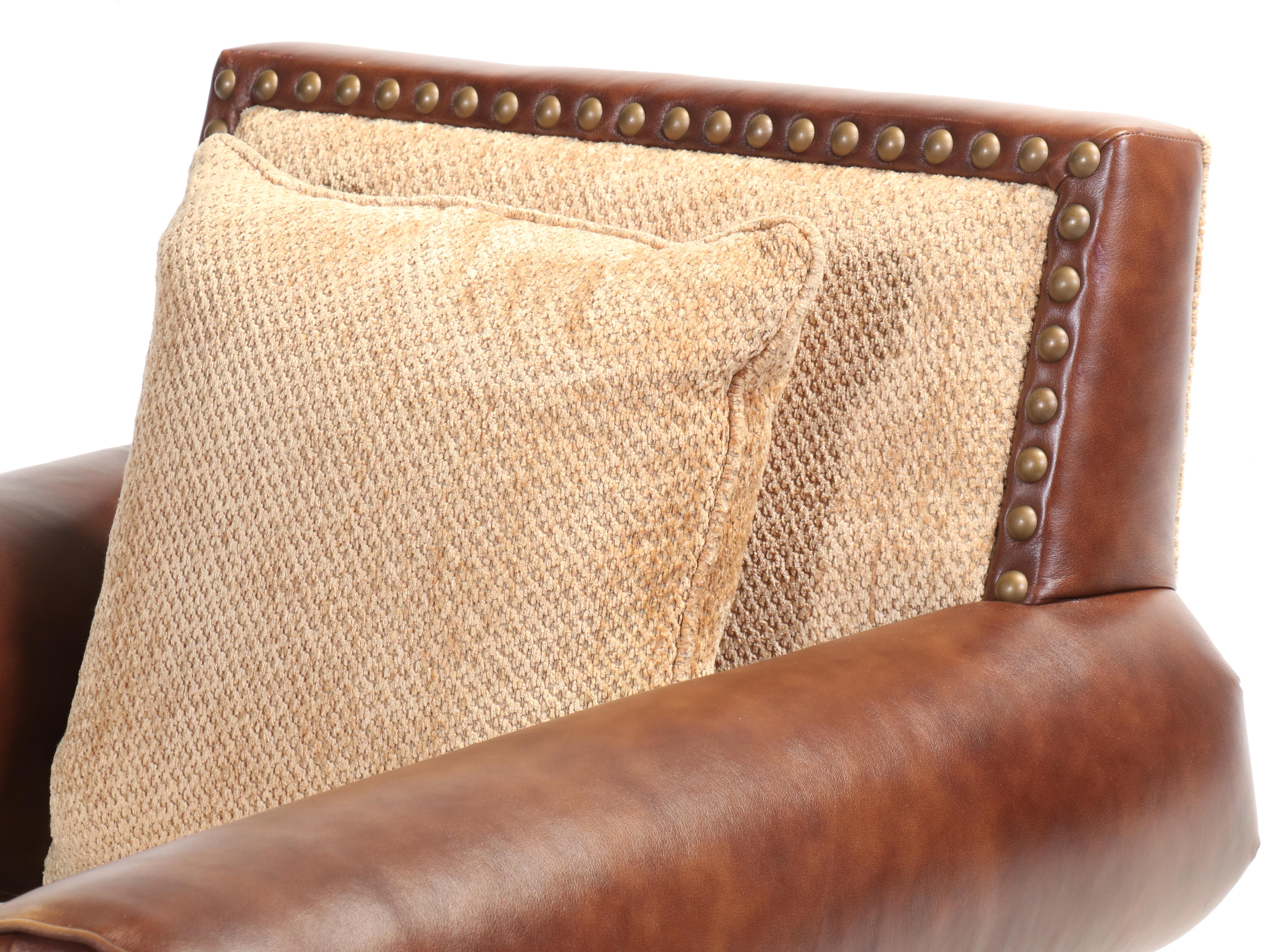 Century Furniture Custom-Upholstered Easy Armchair and Ottoman with Nailheads