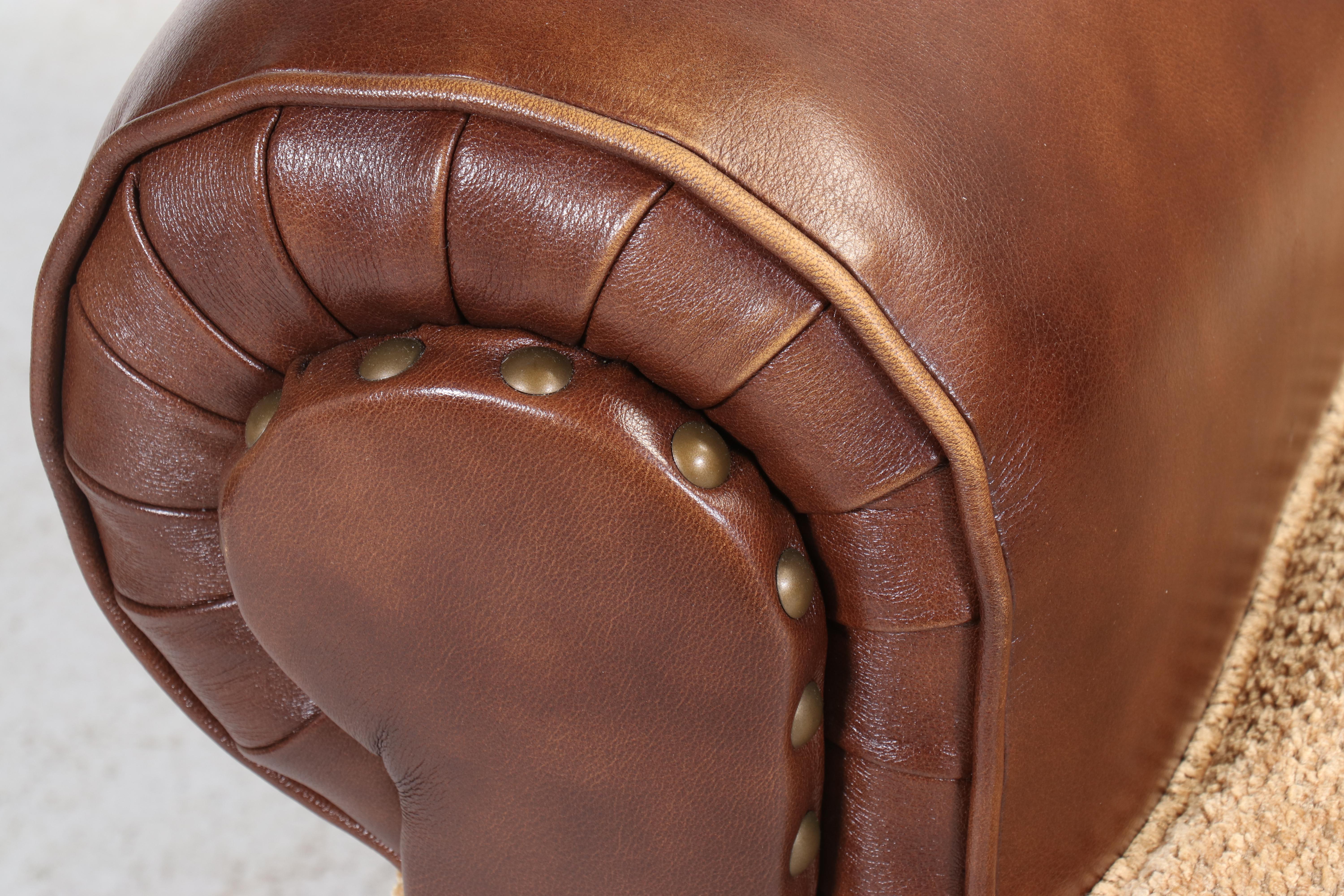 Century Furniture Custom-Upholstered Easy Armchair and Ottoman with Nailheads