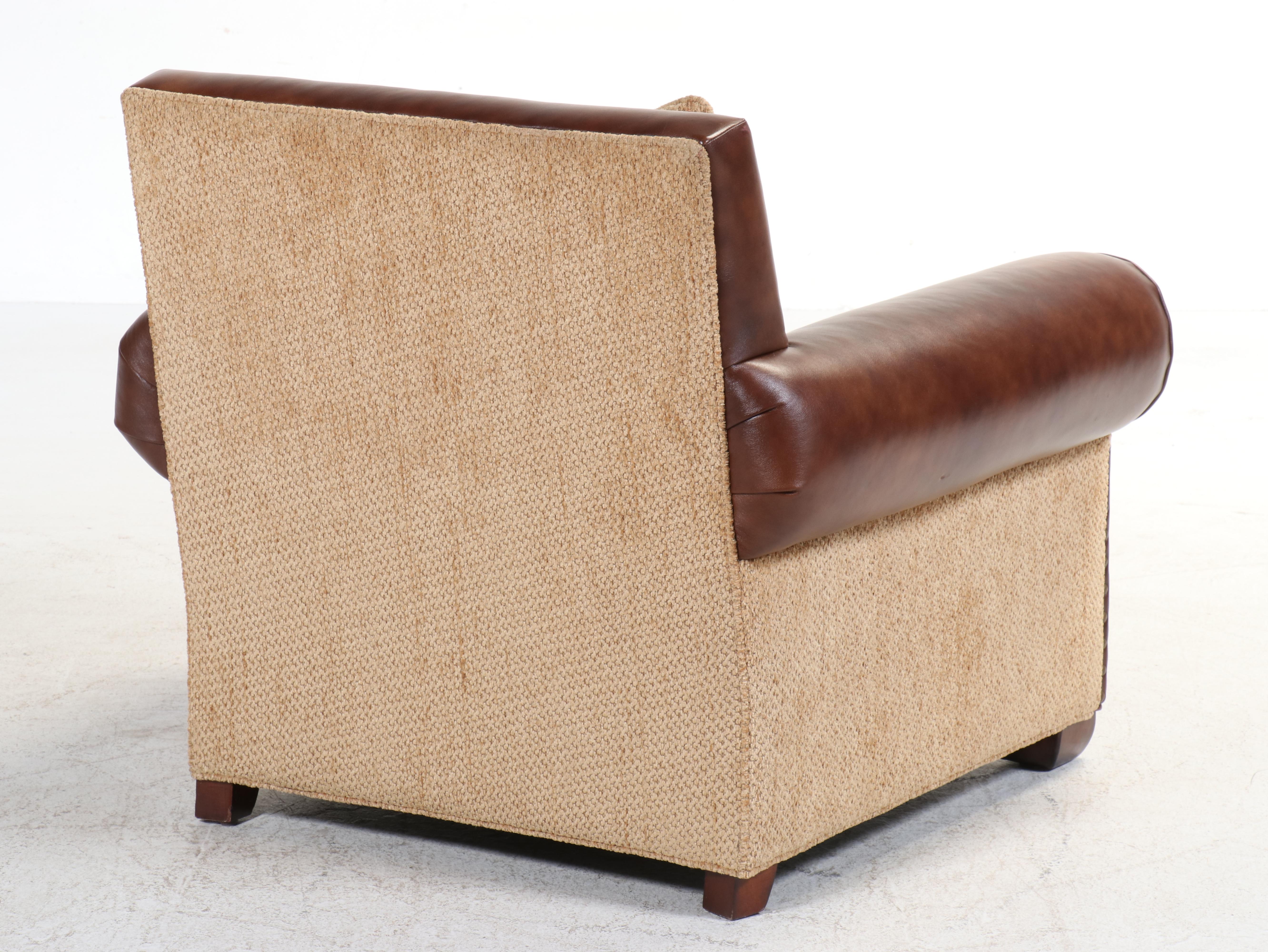 Century Furniture Custom-Upholstered Easy Armchair and Ottoman with Nailheads