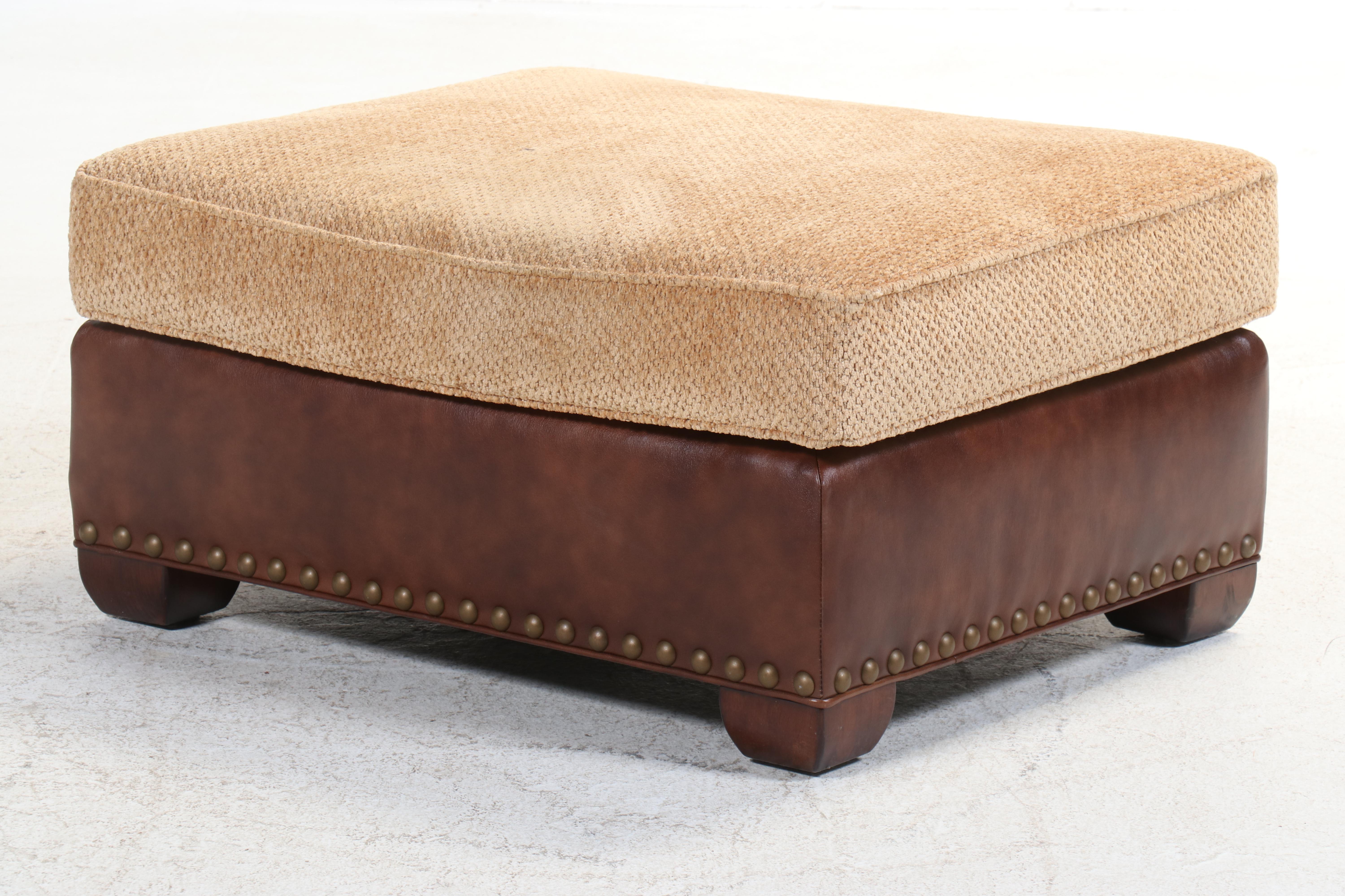 Century Furniture Custom-Upholstered Easy Armchair and Ottoman with Nailheads