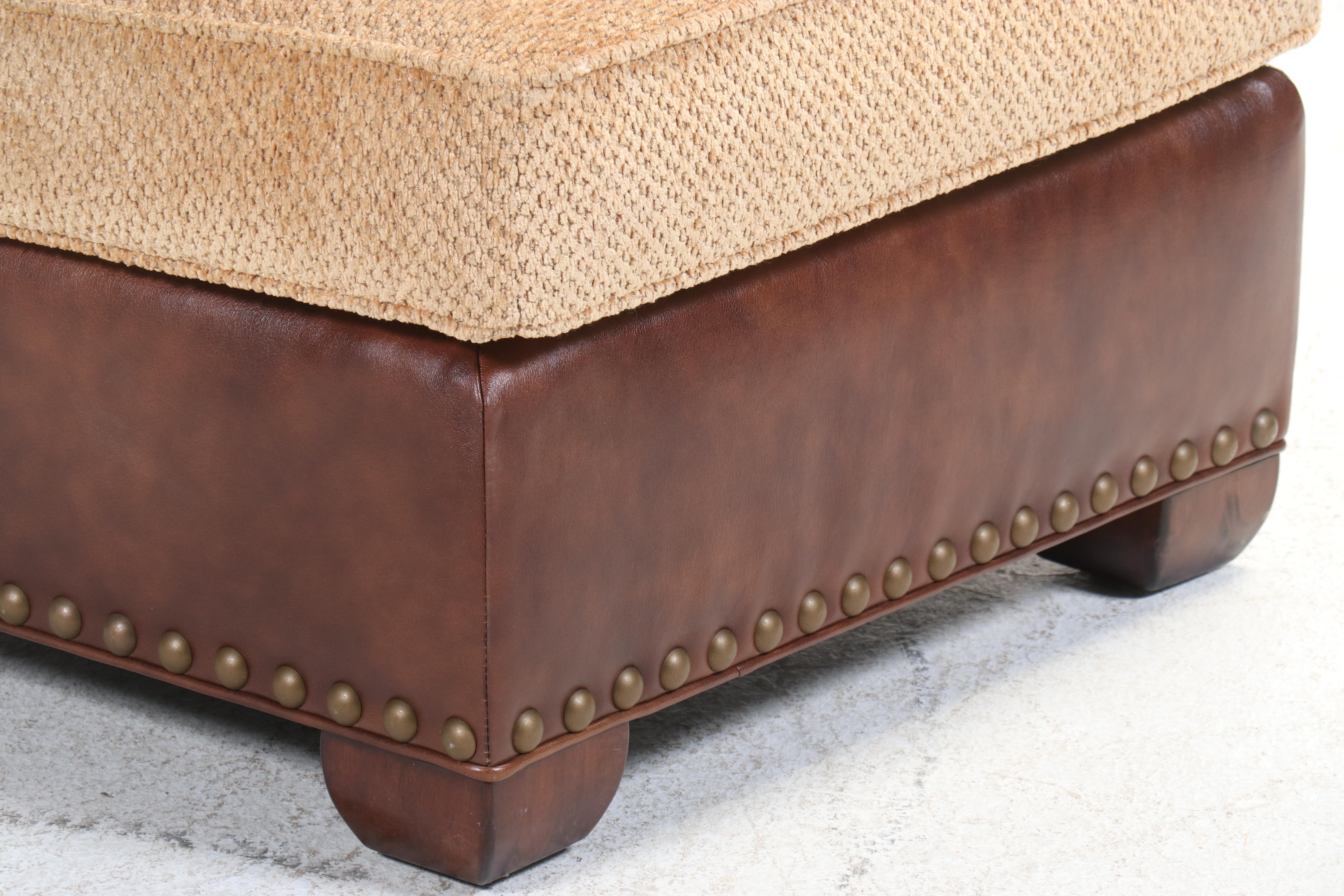 Century Furniture Custom-Upholstered Easy Armchair and Ottoman with Nailheads