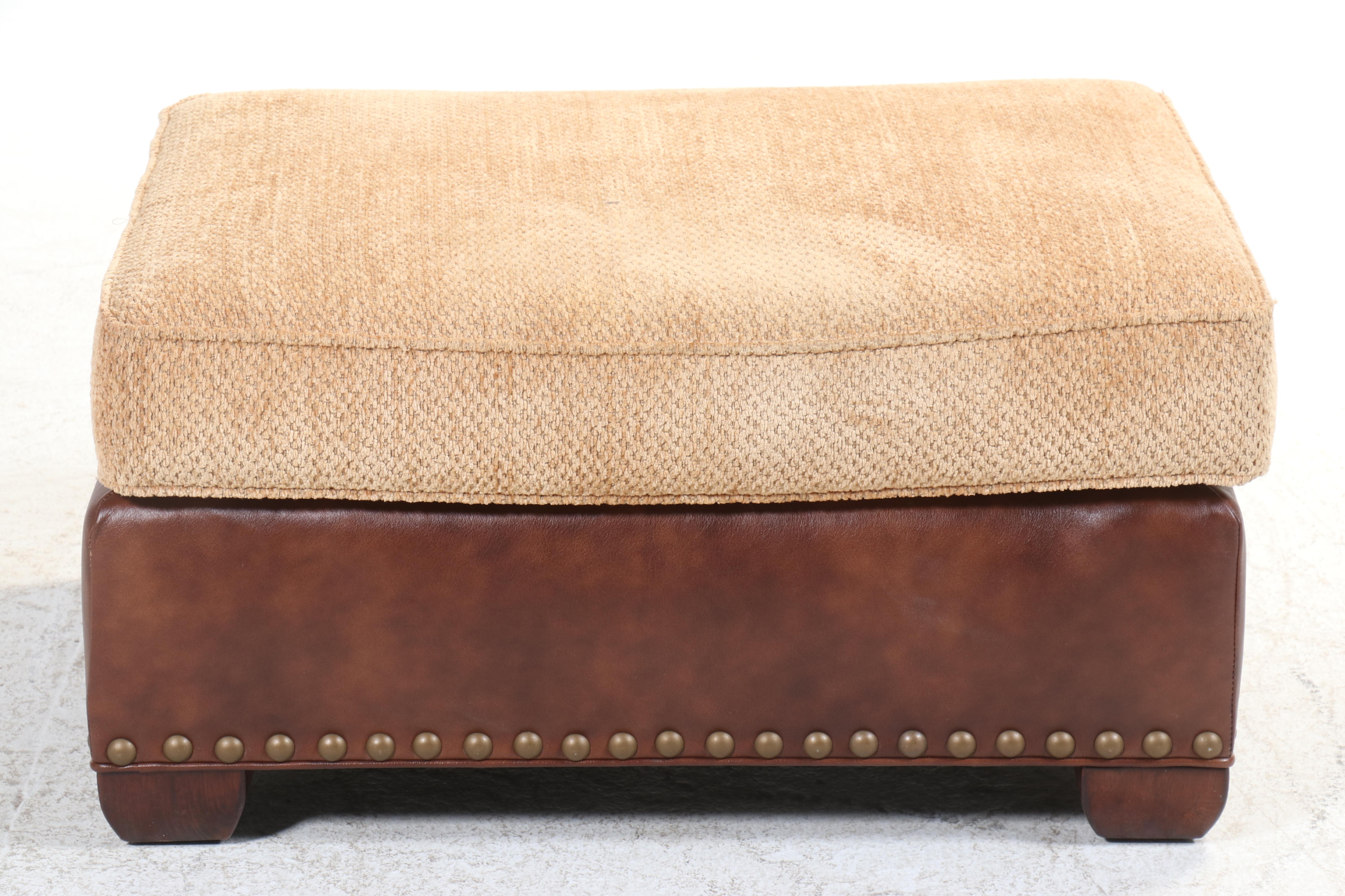 Century Furniture Custom-Upholstered Easy Armchair and Ottoman with Nailheads