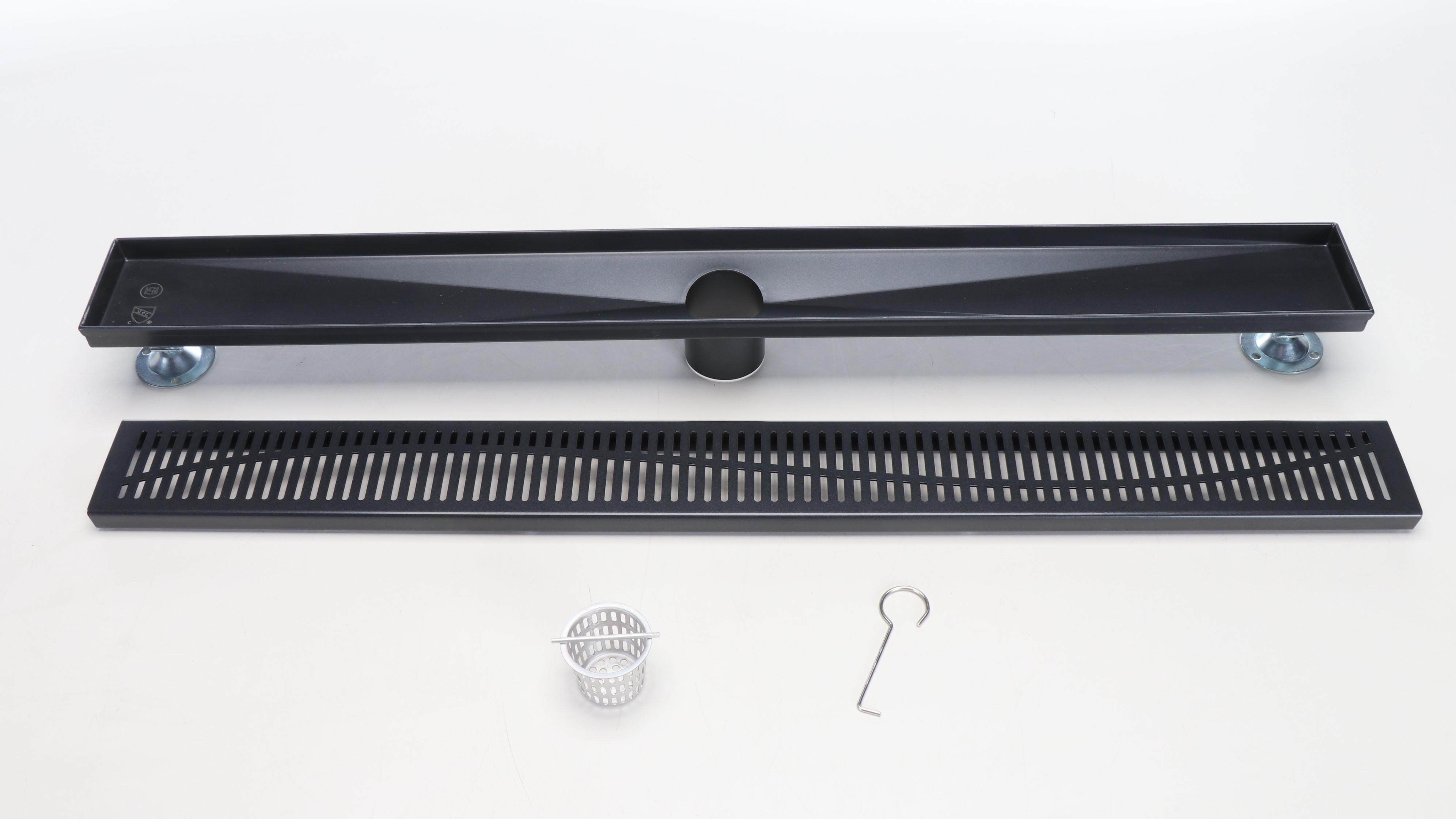 Contemporary Linear and Rectangular Stainless Steel Shower Drains in Matte Black