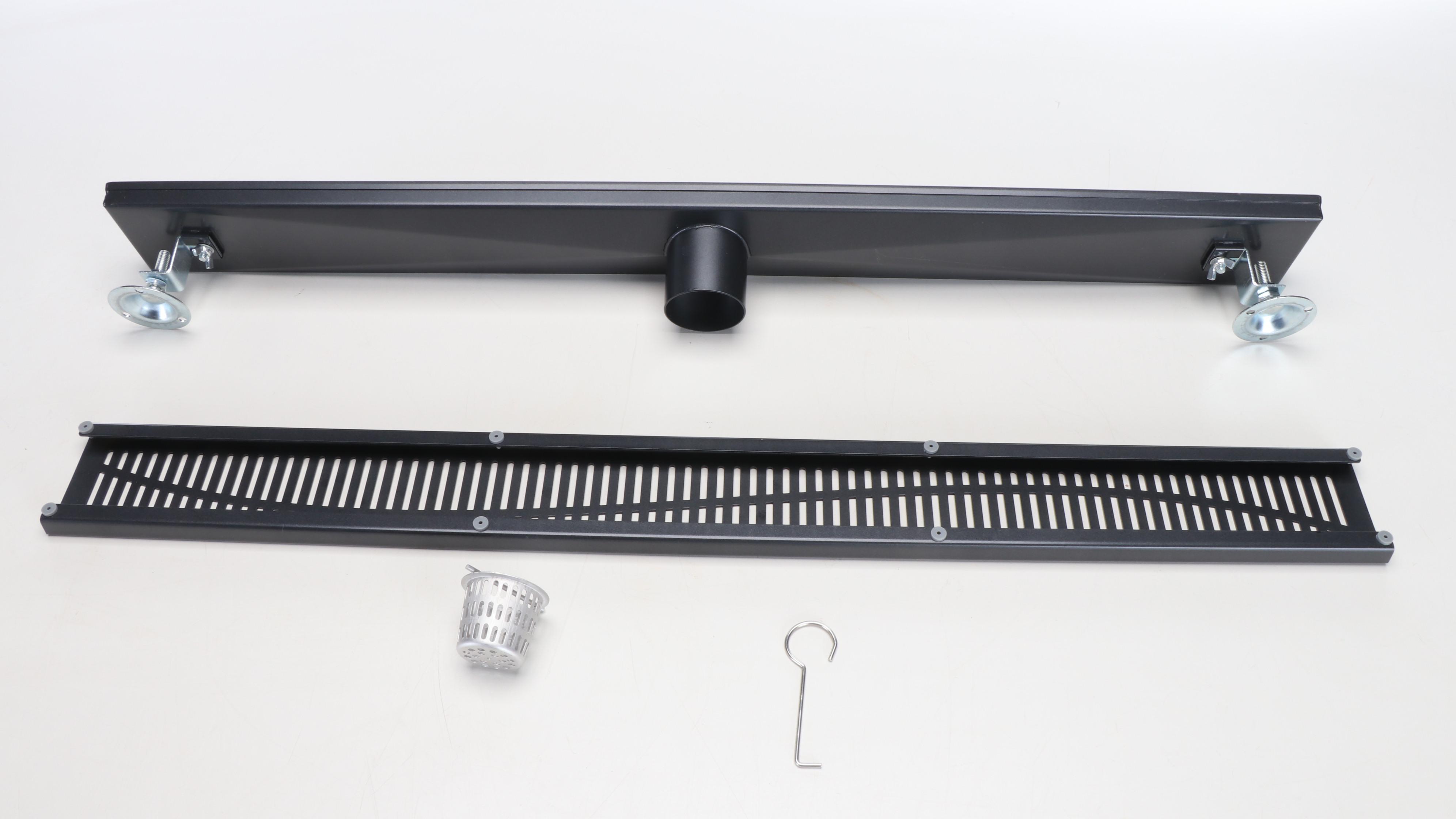 Contemporary Linear and Rectangular Stainless Steel Shower Drains in Matte Black