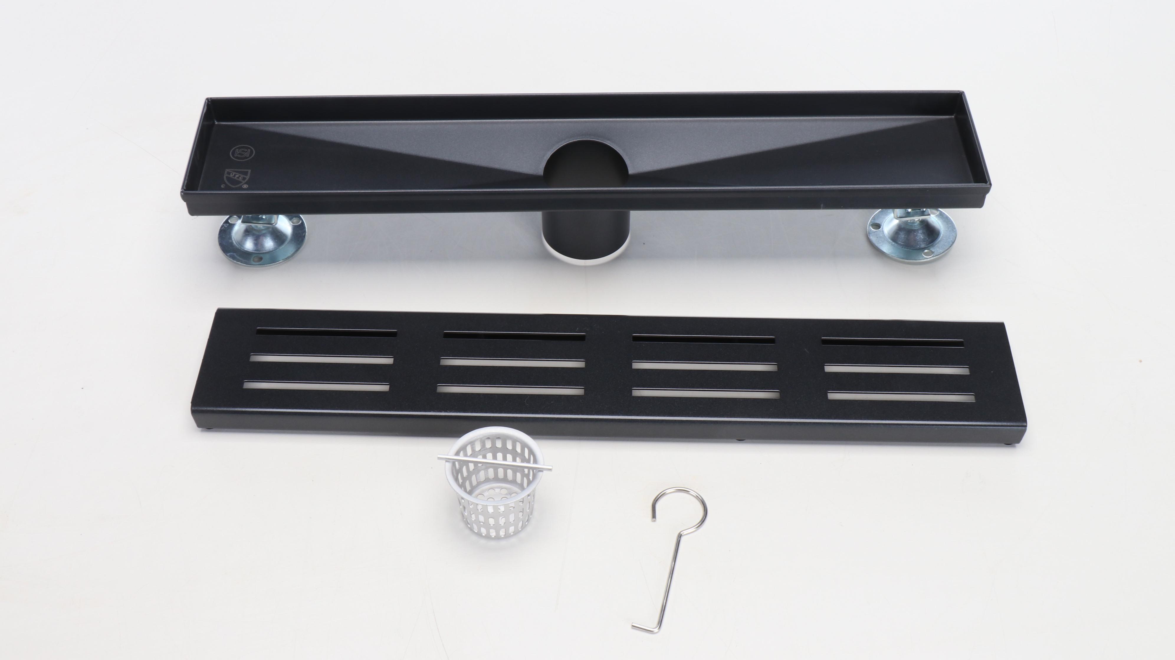 Contemporary Linear and Rectangular Stainless Steel Shower Drains in Matte Black