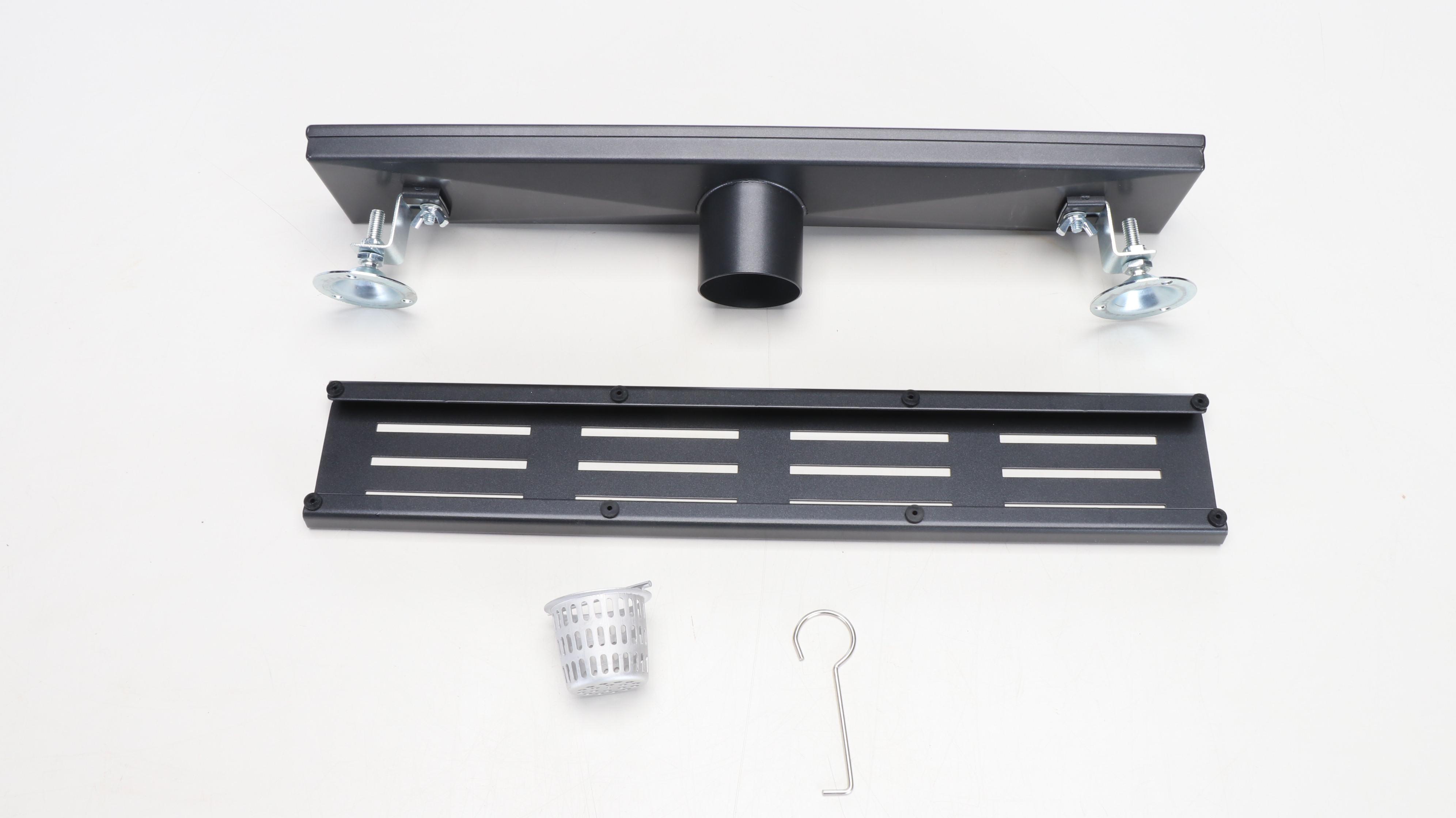 Contemporary Linear and Rectangular Stainless Steel Shower Drains in Matte Black