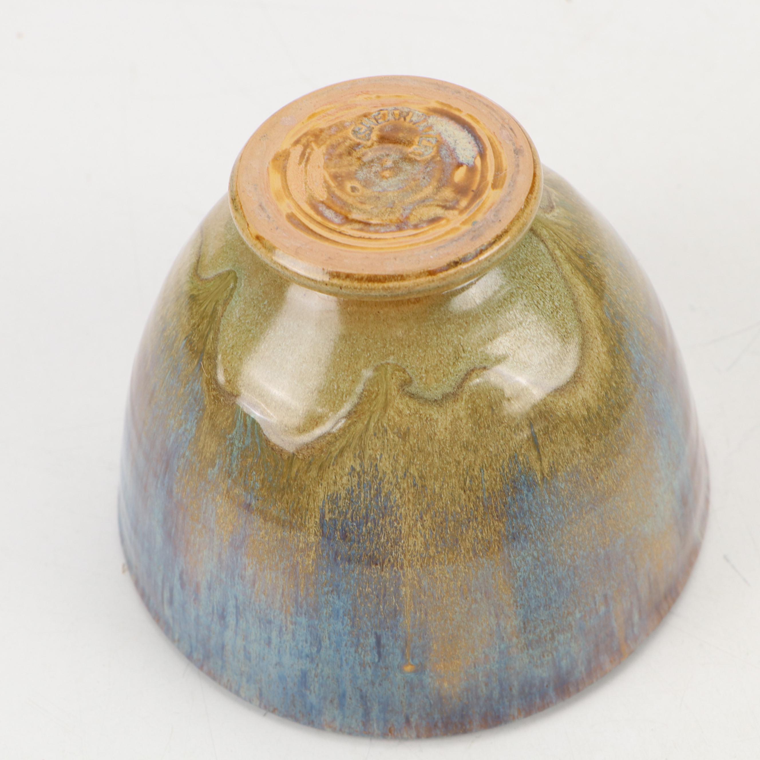 Shearwater Pottery Drip Glaze Bowl with David Leach Bud Vase and Dish