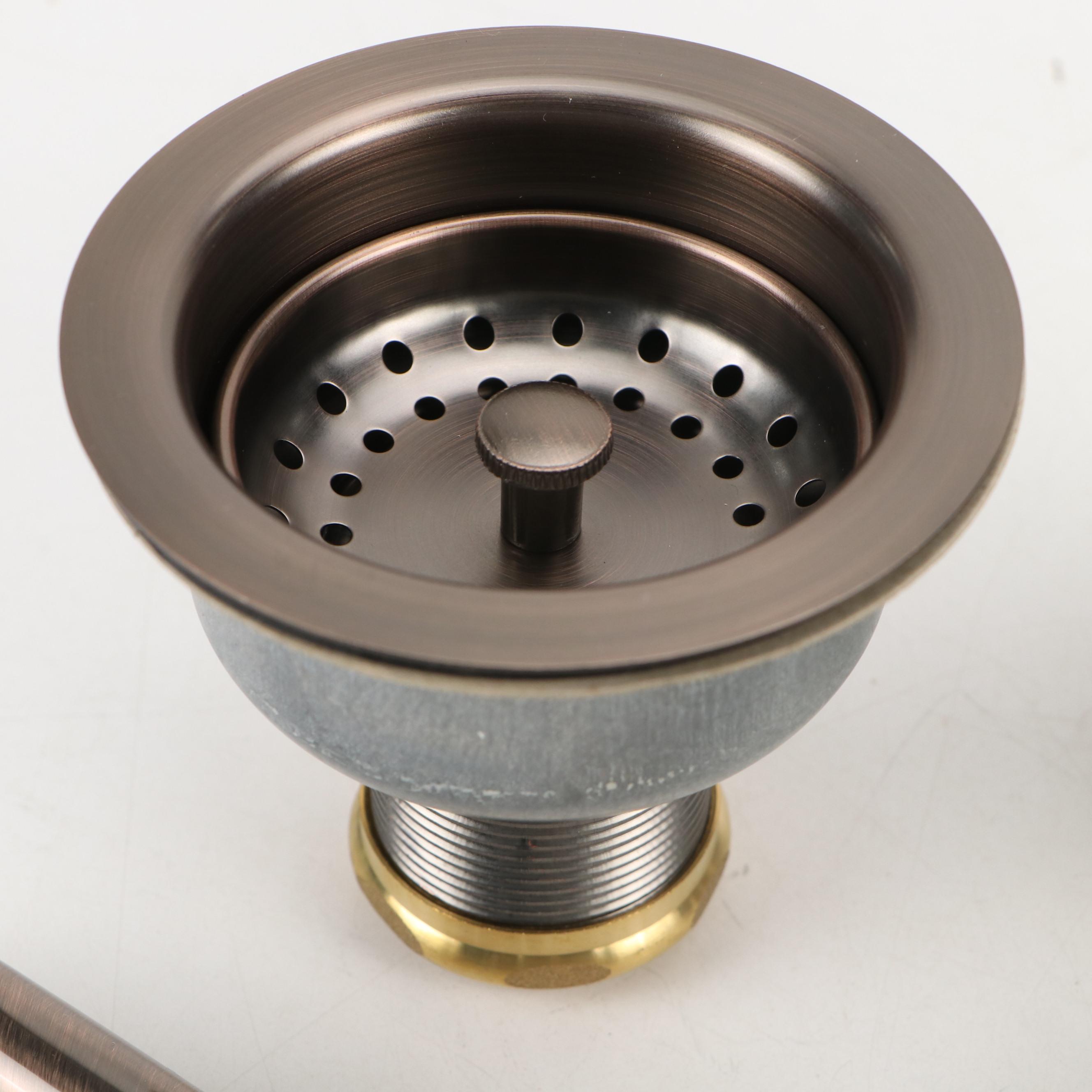 Rubbed Bronze Mount Bridge Faucet with Handspray and Kitchen Sink Strainer