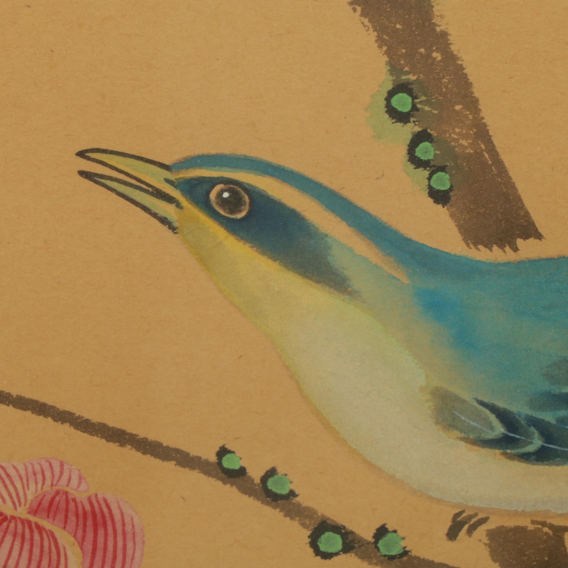 Chinese Watercolor Paintings of Birds on Flowering Branches, 20th Century