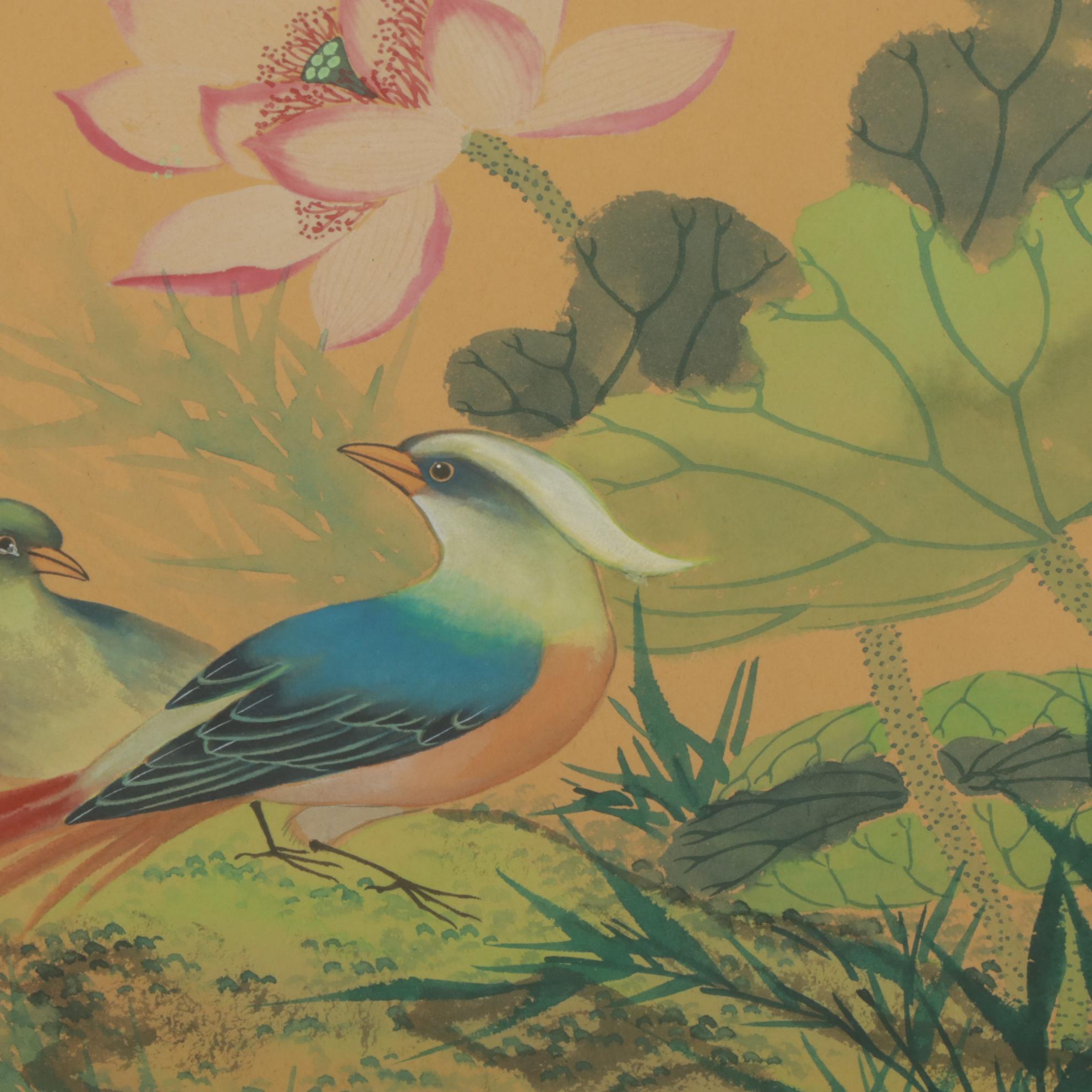 Chinese Watercolor Paintings of Birds on Flowering Branches, 20th Century