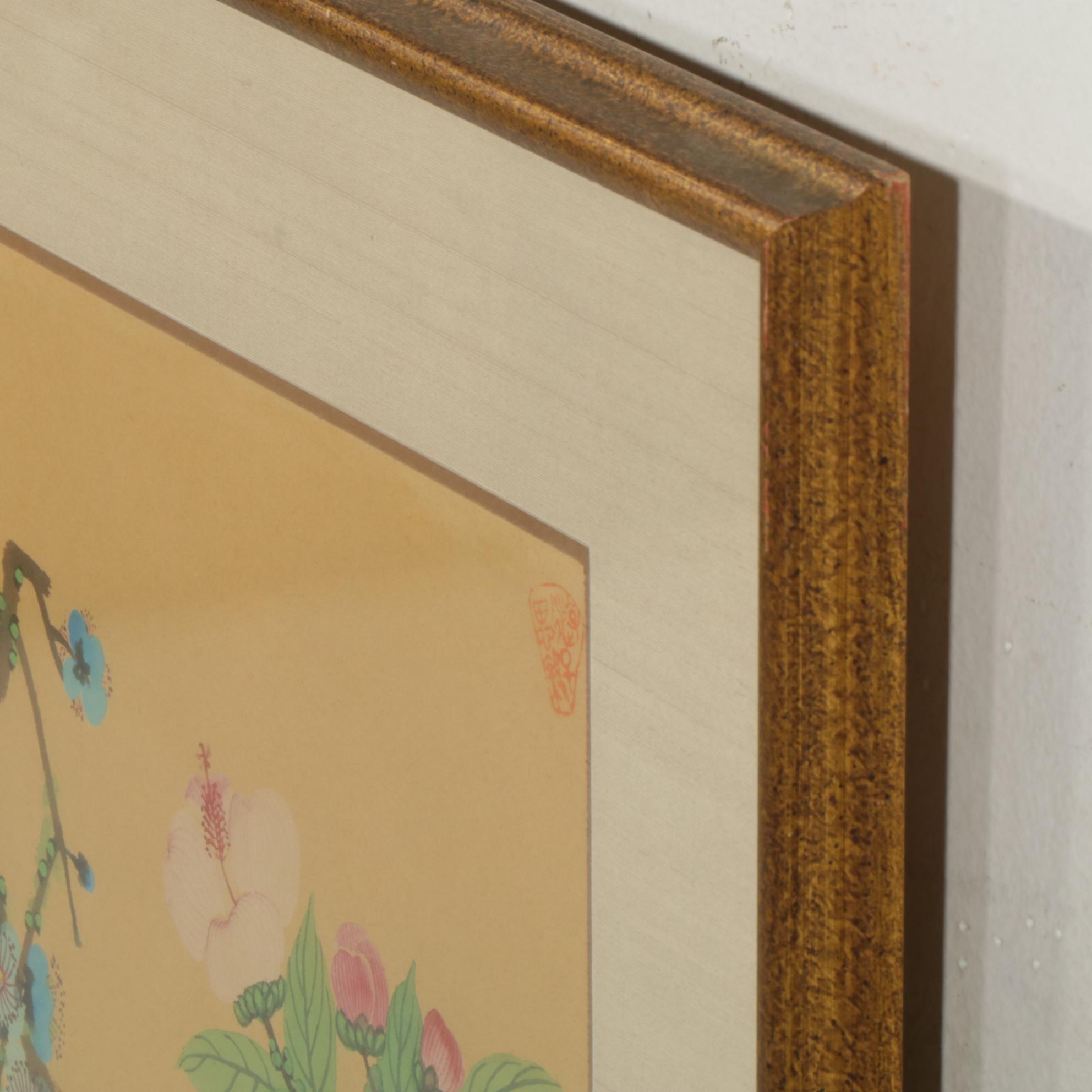 Chinese Watercolor Paintings of Birds on Flowering Branches, 20th Century