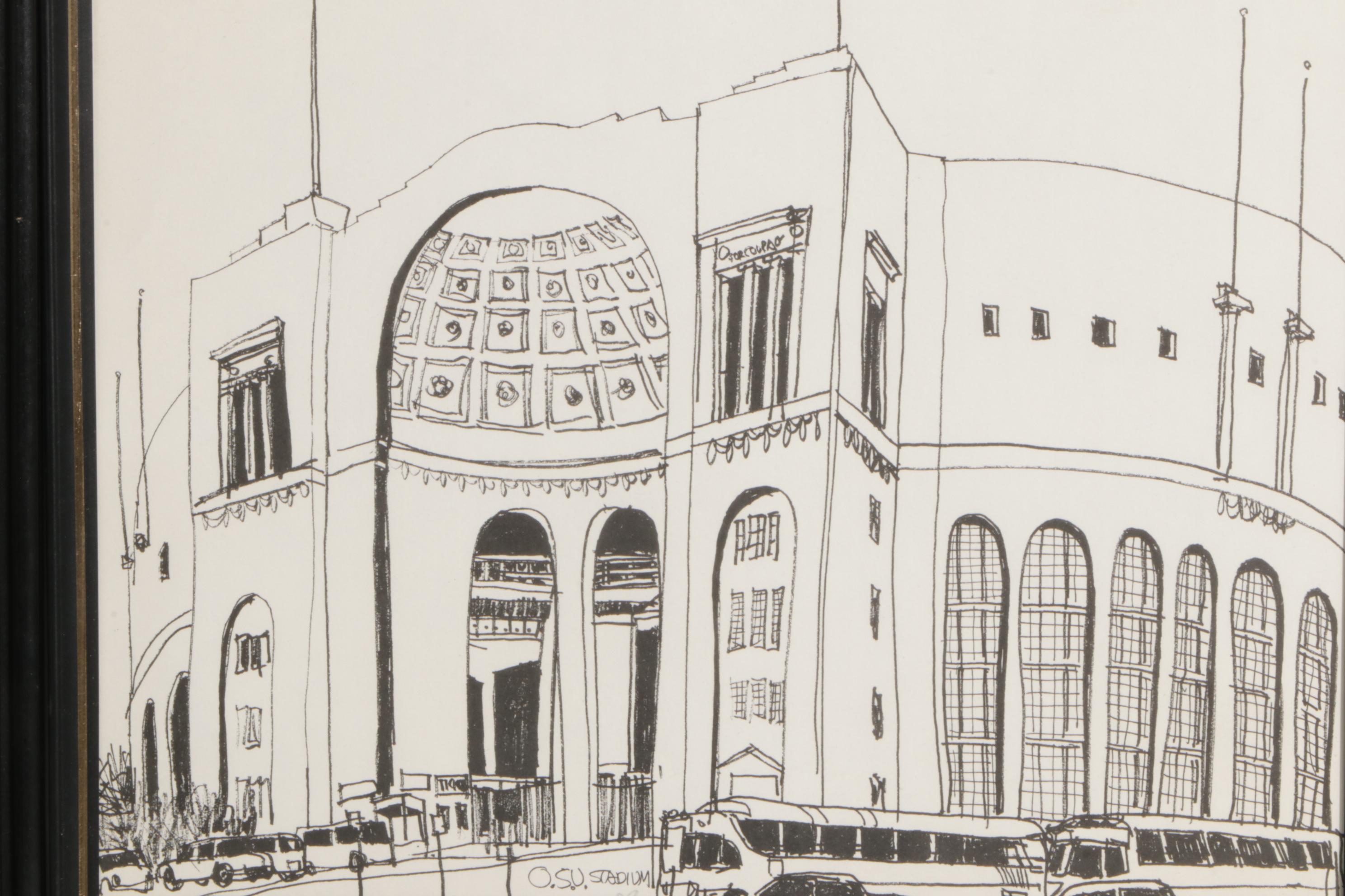 Downtown Columbus, OSU Stadium & Other Landmark Ink Prints