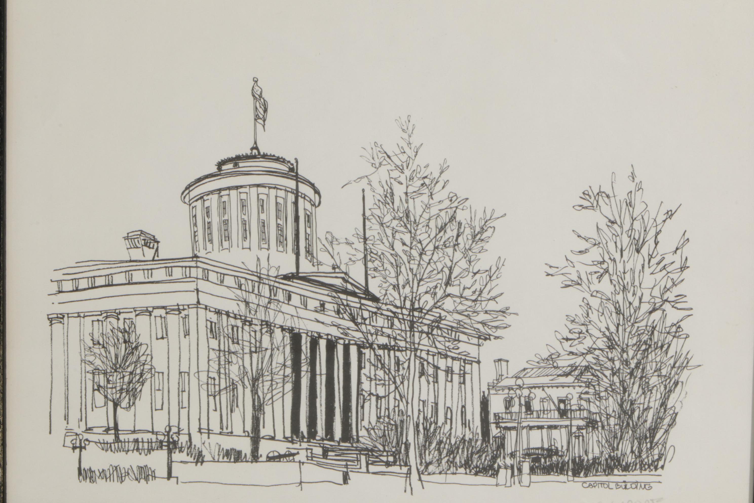 Downtown Columbus, OSU Stadium & Other Landmark Ink Prints