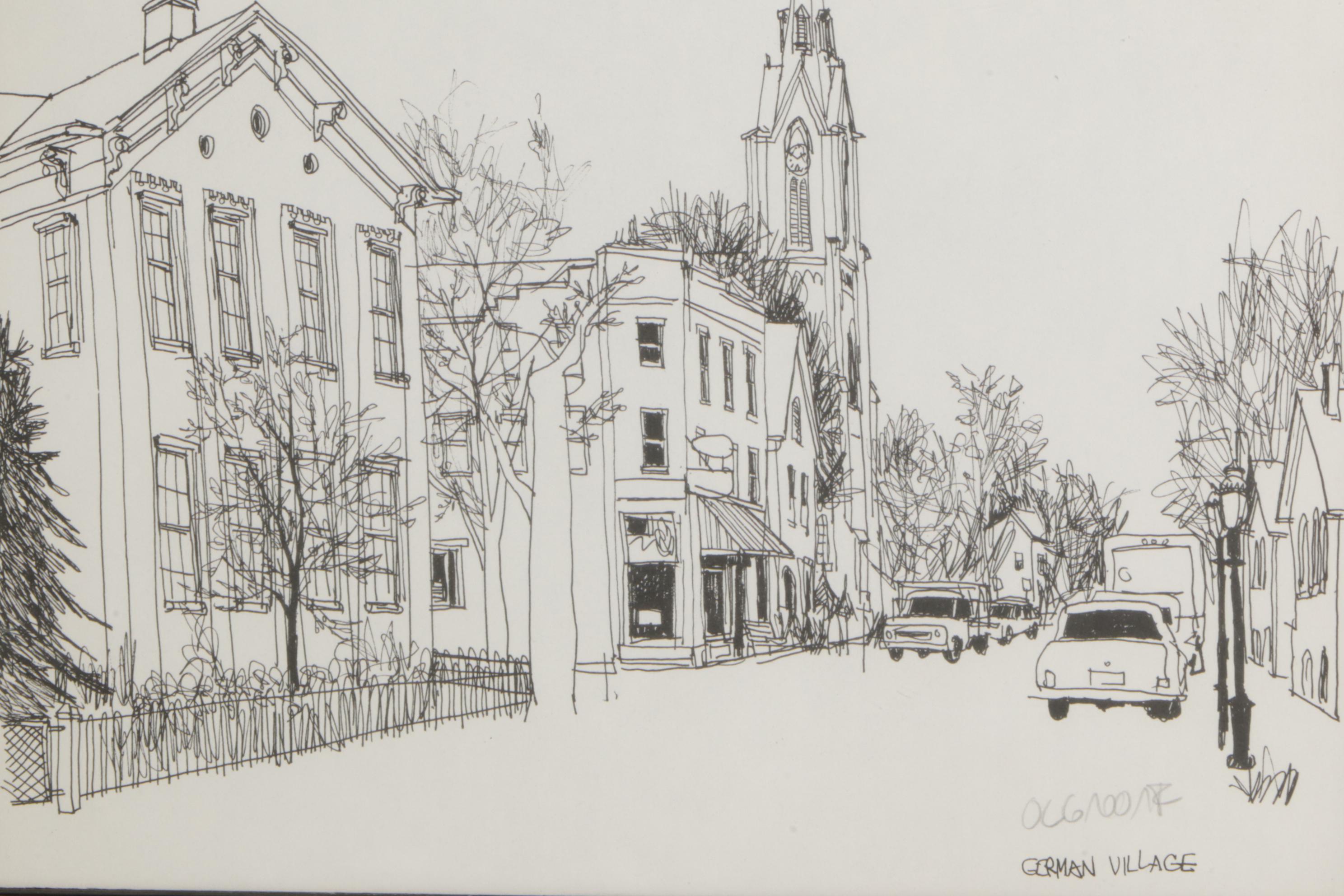 Downtown Columbus, OSU Stadium & Other Landmark Ink Prints