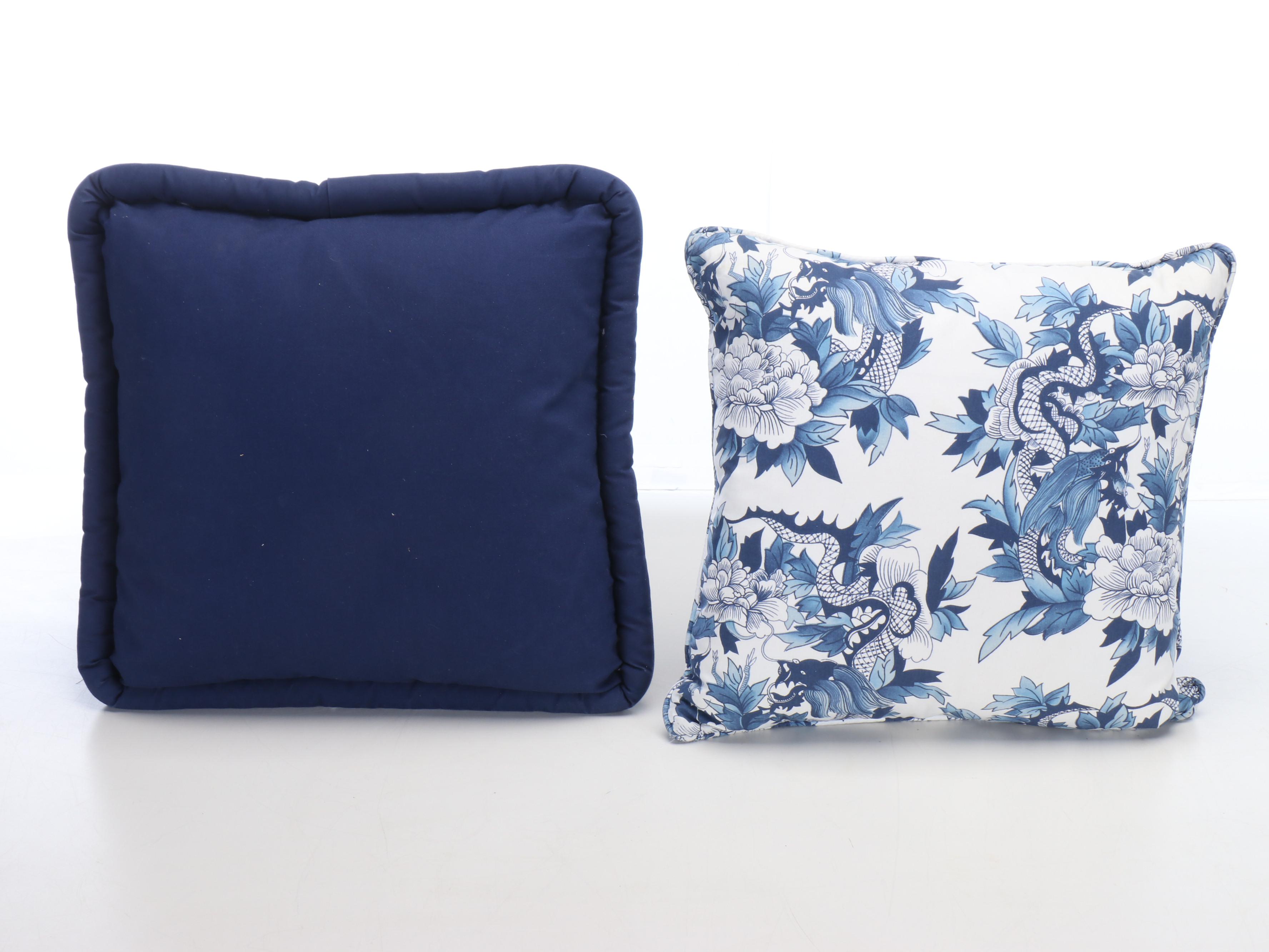 Blue and White Chinoiserie Print Accent Pillows & Block Pieced Bespoke Pillows