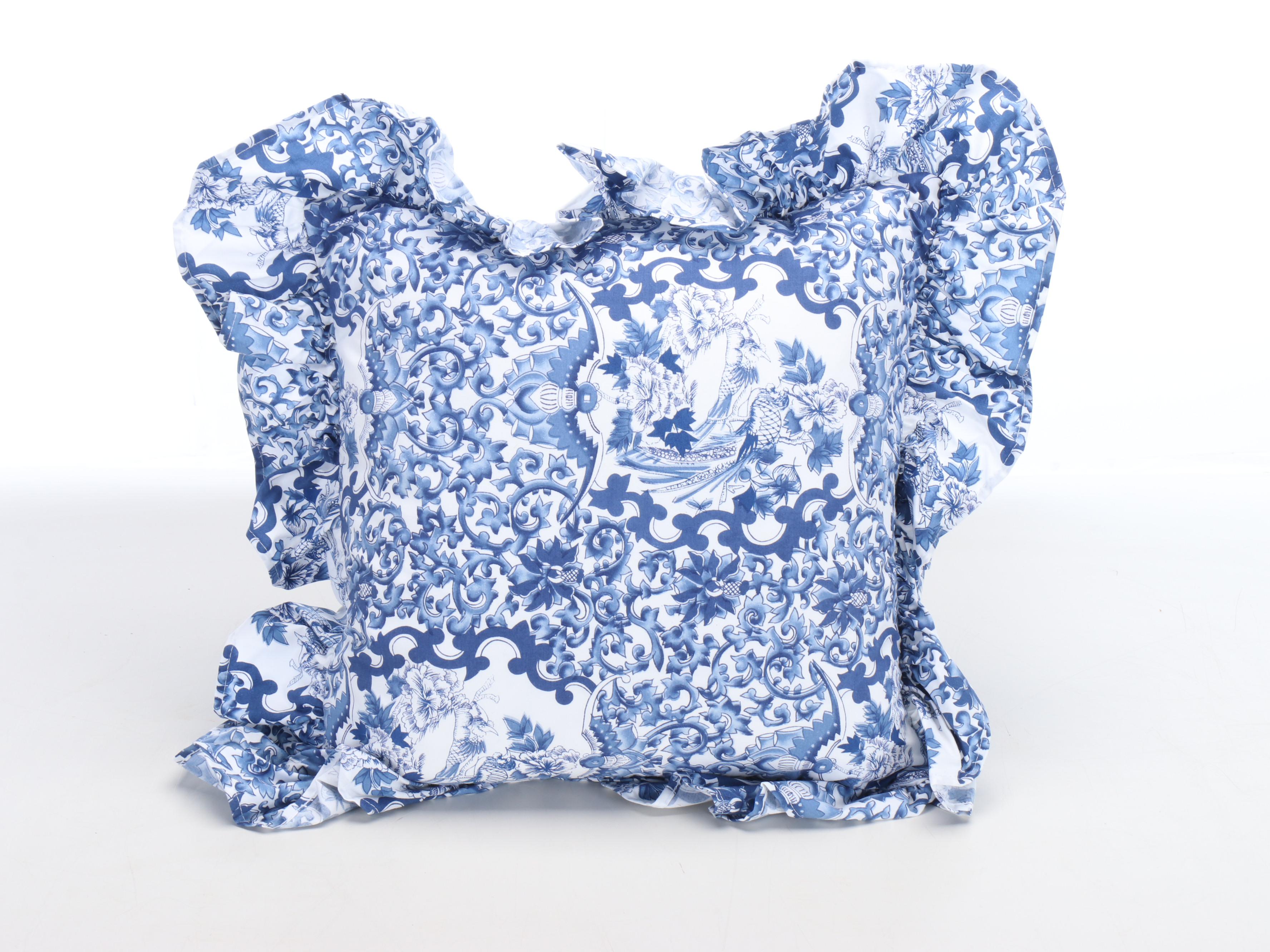 Blue and White Chinoiserie Print Accent Pillows & Block Pieced Bespoke Pillows