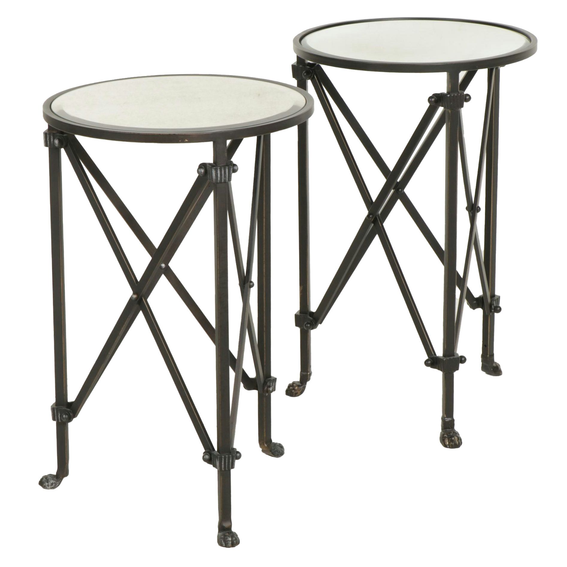 Ballard Designs Industrial Style Metal with Mirrored Glass Top Side Tables, Pair