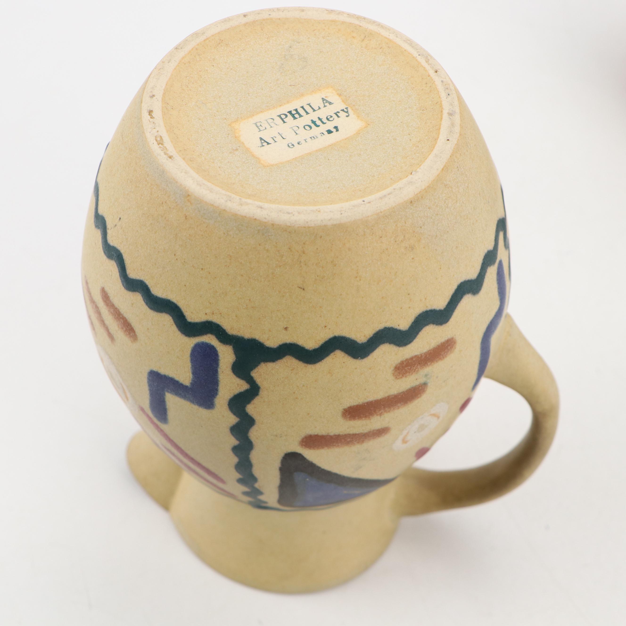 German Erphila Pottery Pitcher with Mexican Terracotta Bean Pot, 20th Century
