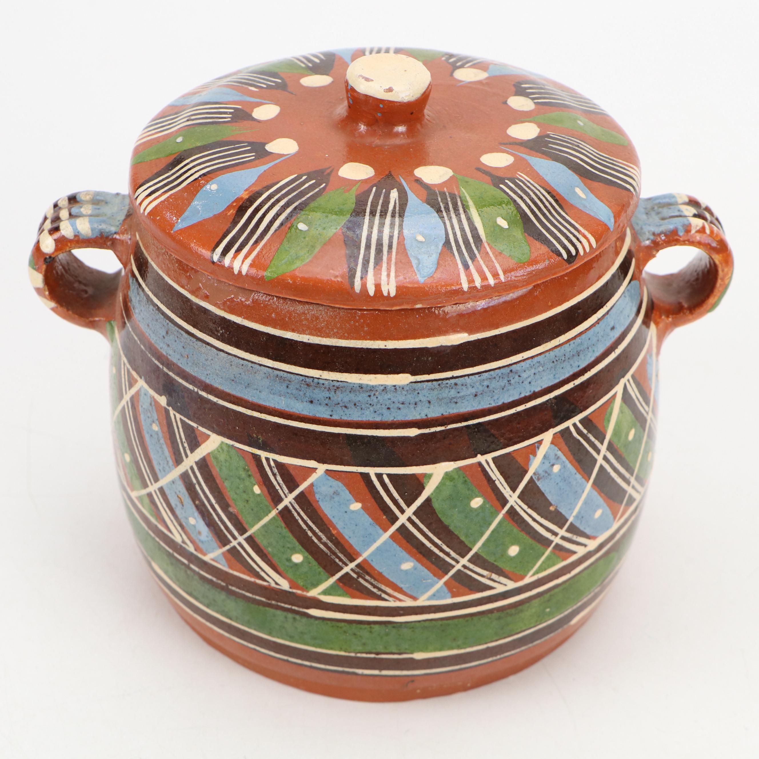 German Erphila Pottery Pitcher with Mexican Terracotta Bean Pot, 20th Century