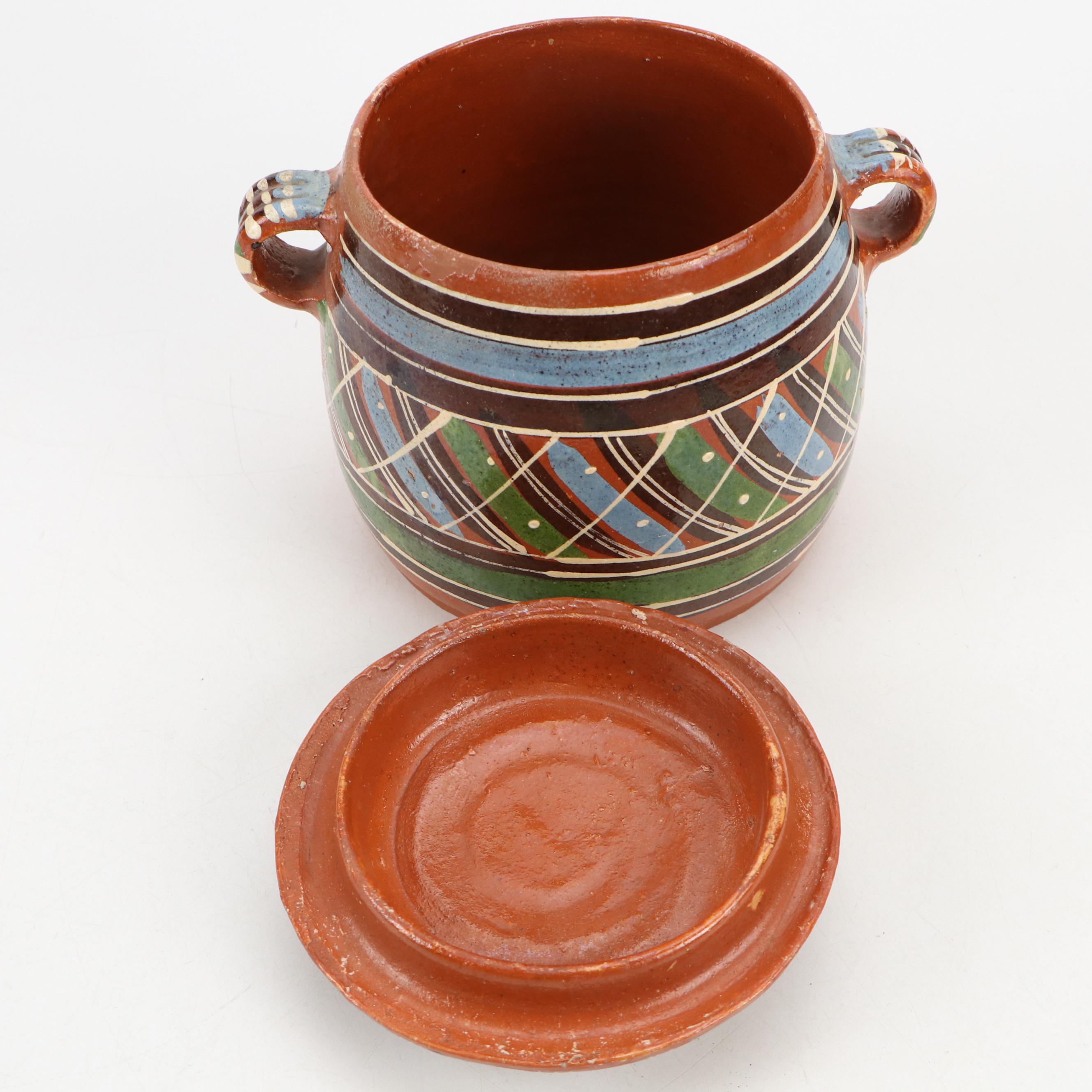 German Erphila Pottery Pitcher with Mexican Terracotta Bean Pot, 20th Century