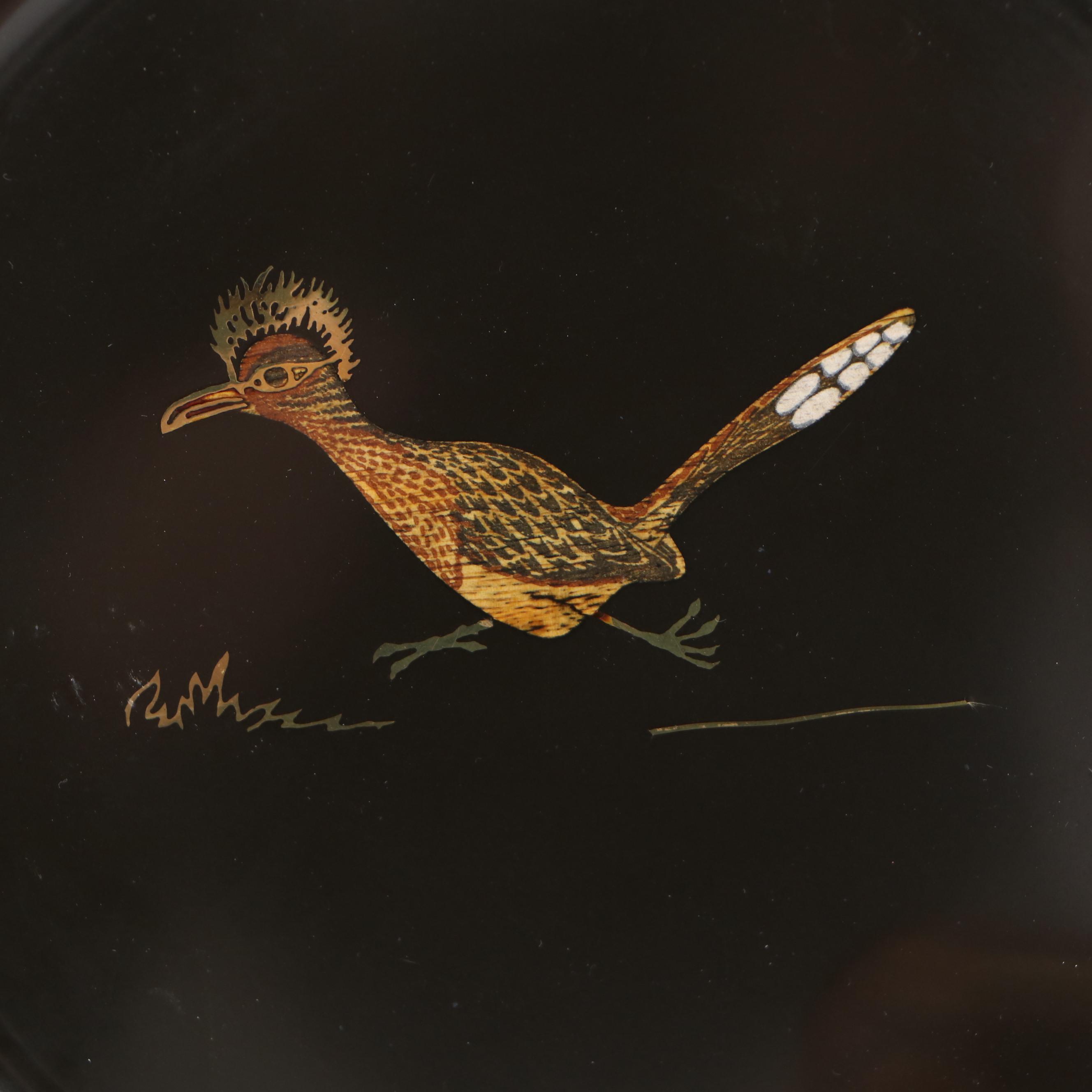 Couroc Roadrunner Tray with Southwestern Style Terracotta Pot, 20th Century