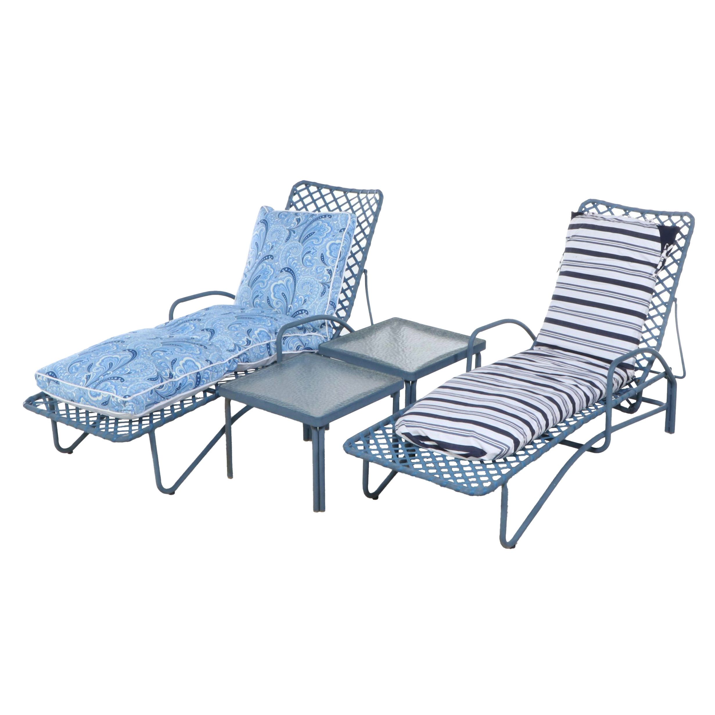 Pair of Brown Jordan Lounge Chairs with Cushions and Side Tables