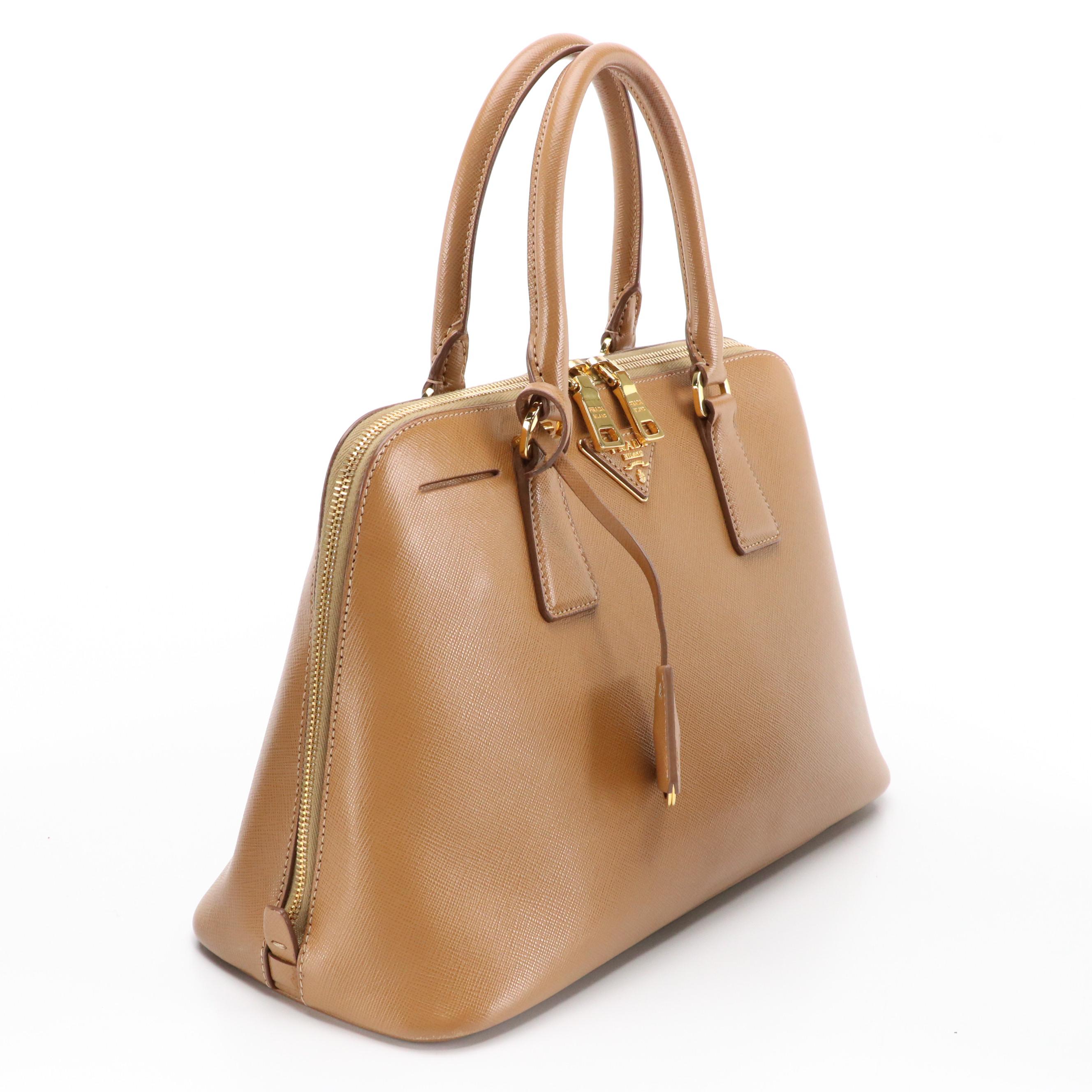 Prada Promenade Dome Two-Way Bag in Brown Saffiano Lux Leather