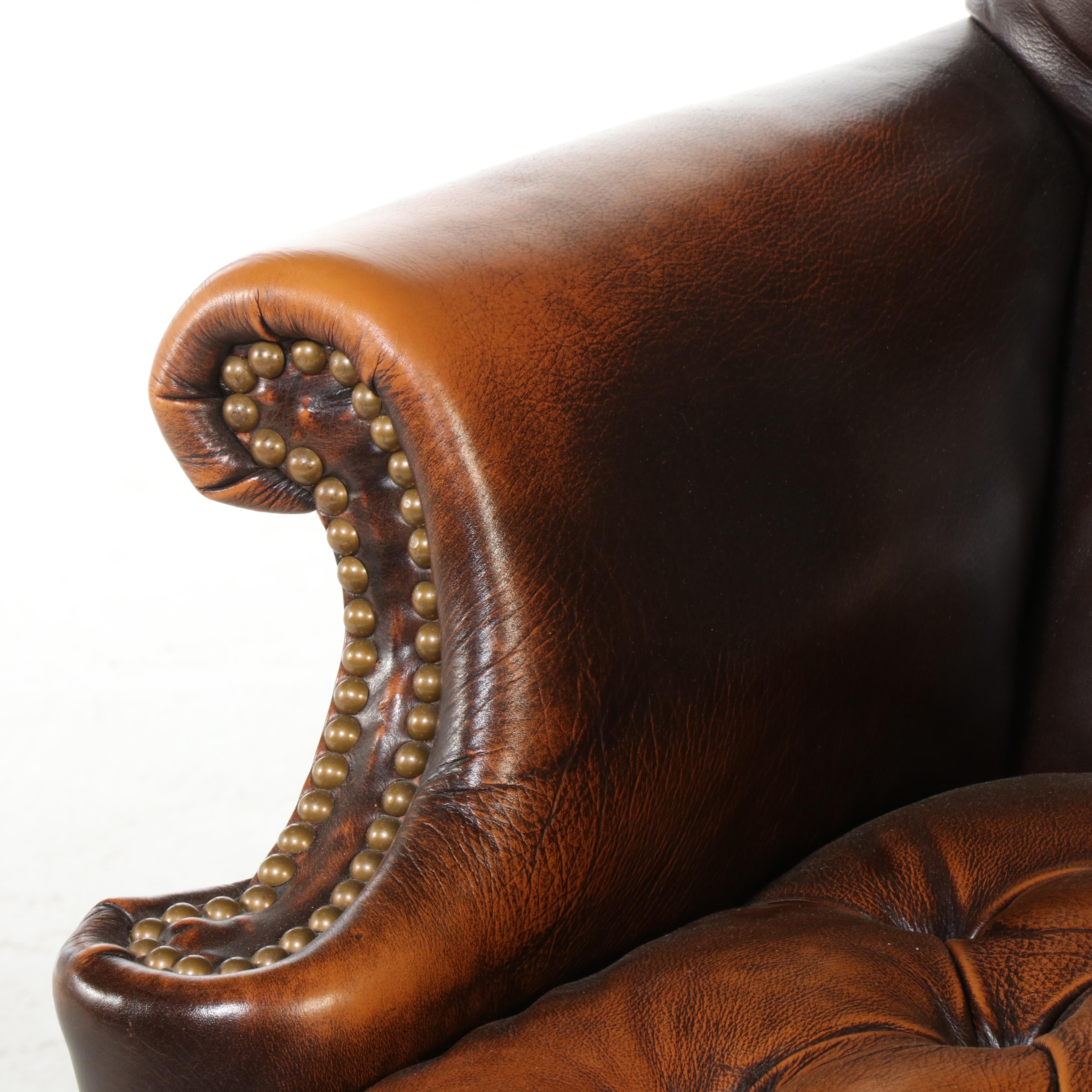 Button-Tufted Leather Office Chair, Late 20th Century