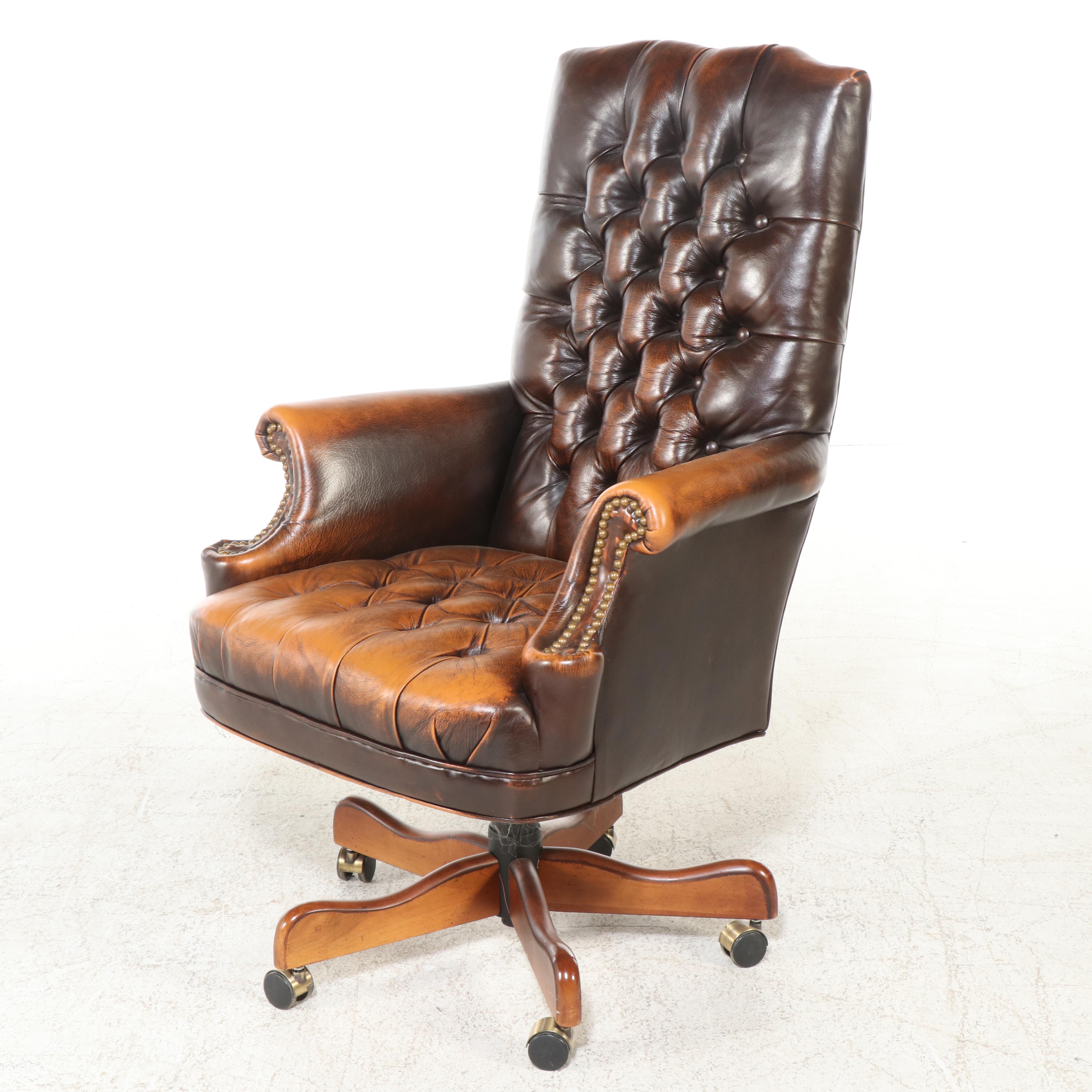 Button-Tufted Leather Office Chair, Late 20th Century