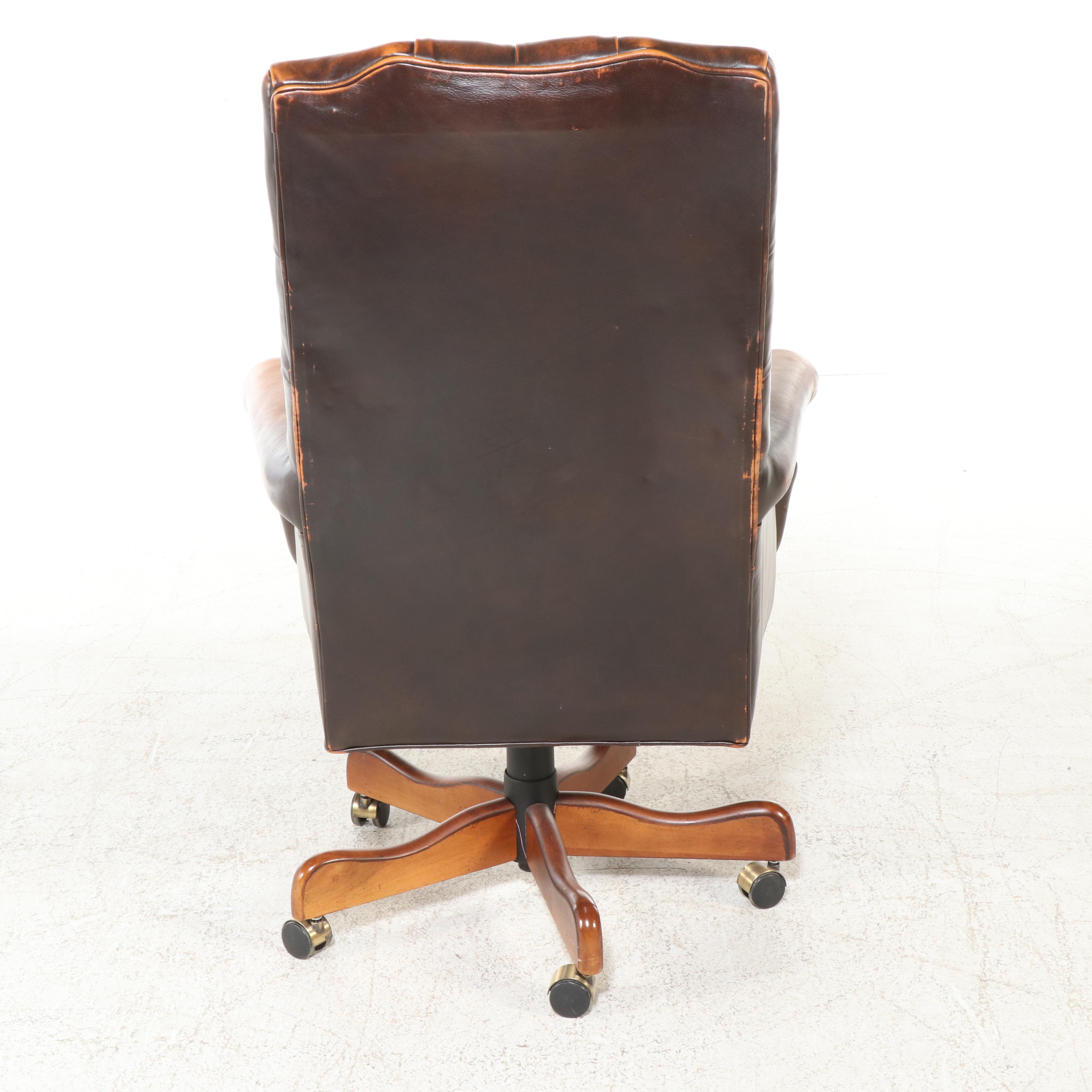 Button-Tufted Leather Office Chair, Late 20th Century