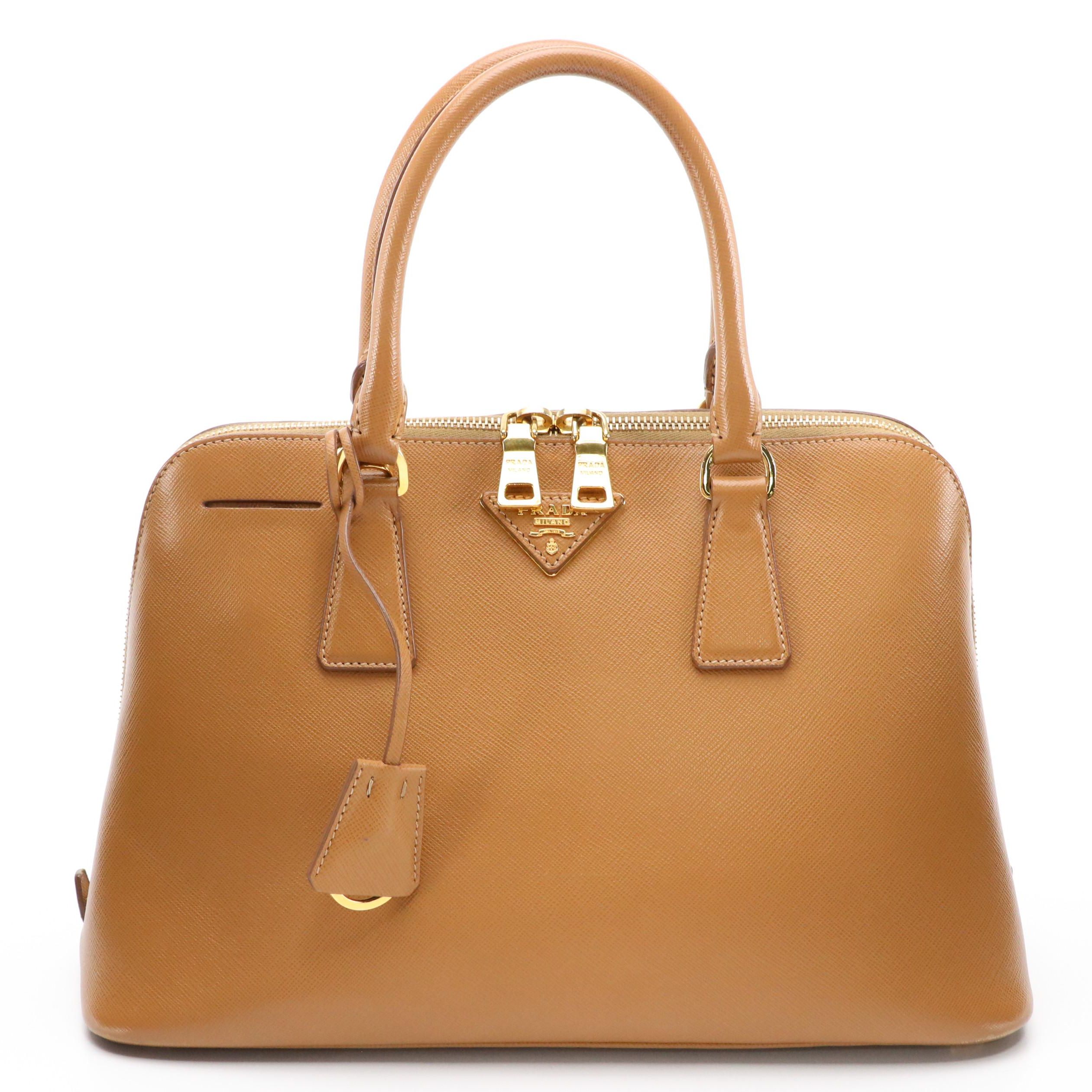 Prada Promenade Dome Two-Way Bag in Brown Saffiano Lux Leather