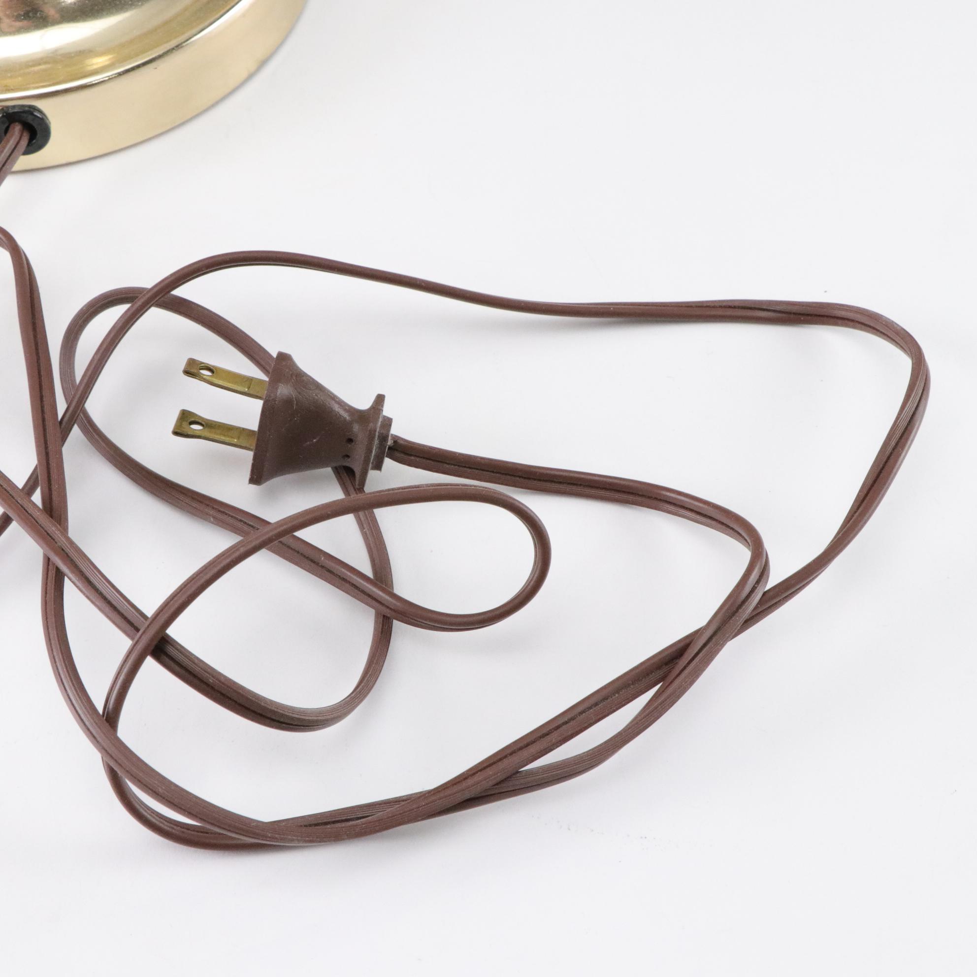 Brass Swing Arm Table Lamp with Lace Motif Shade