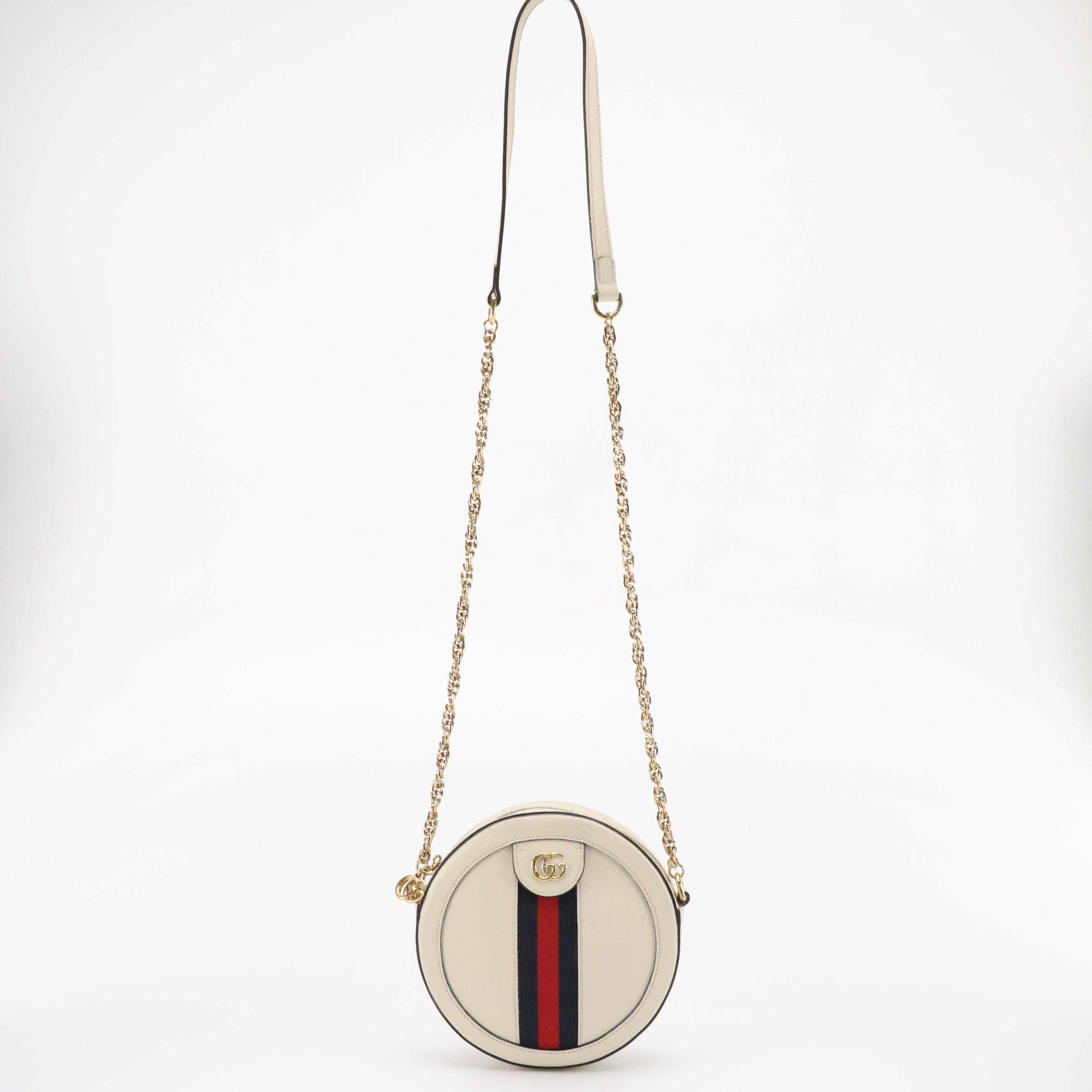 Gucci Ophidia Round Crossbody Bag in White Web Striped Leather