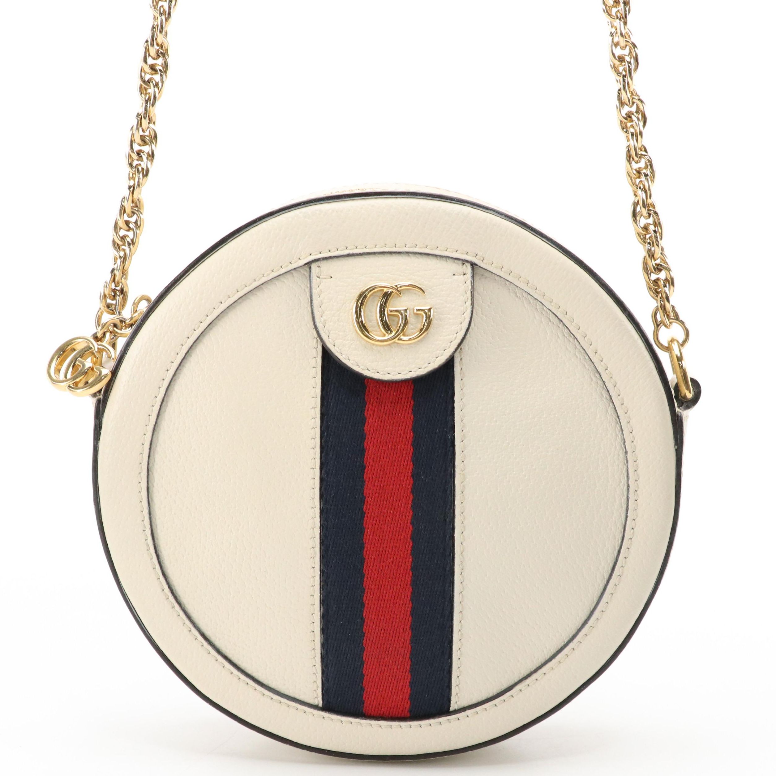 Gucci Ophidia Round Crossbody Bag in White Web Striped Leather