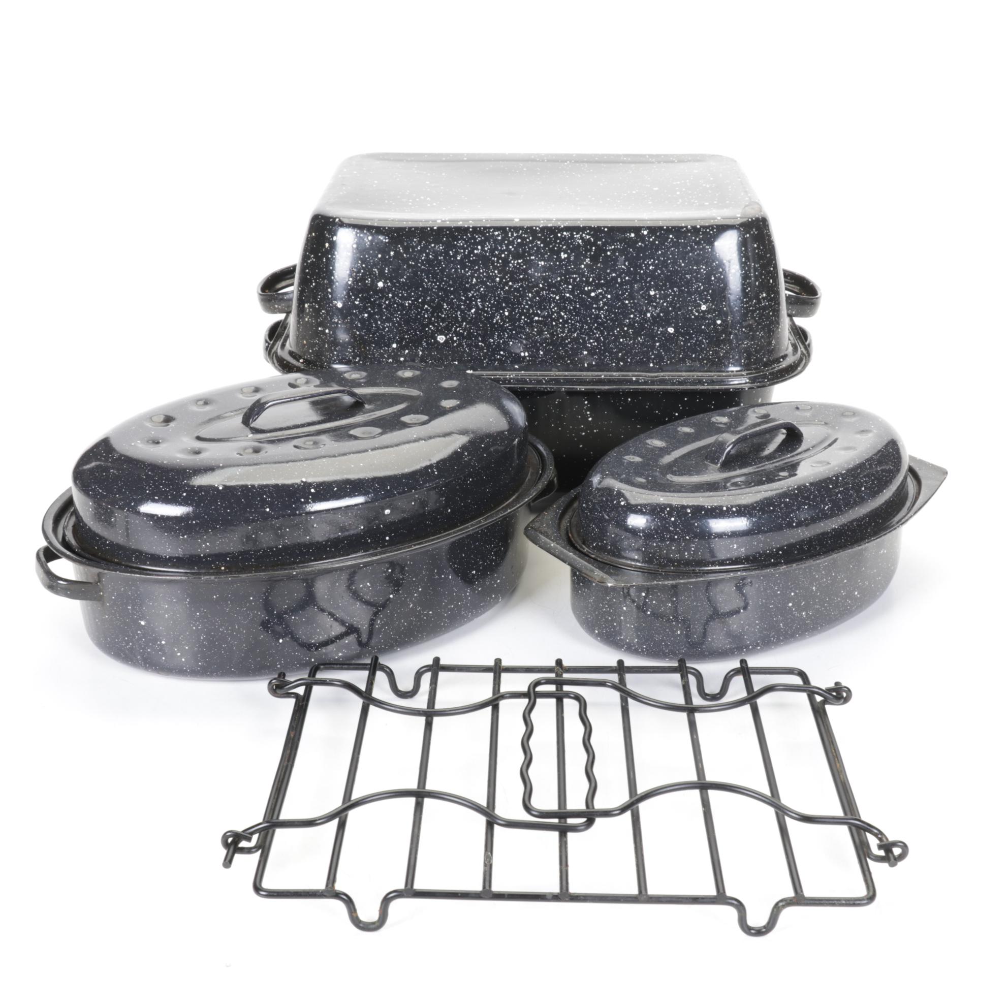 Speckled Enamel Baking Dishes and Roasting Pans with Wire Folding Rack
