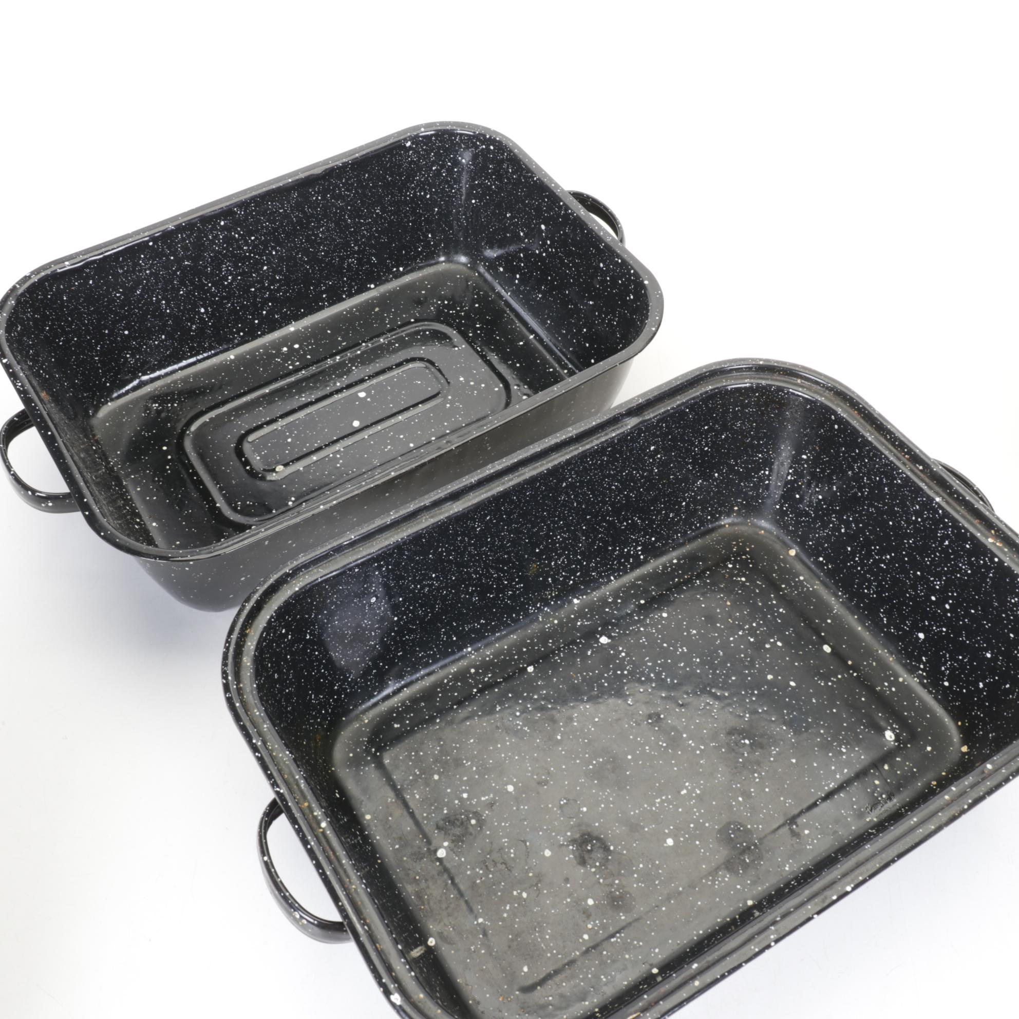 Speckled Enamel Baking Dishes and Roasting Pans with Wire Folding Rack