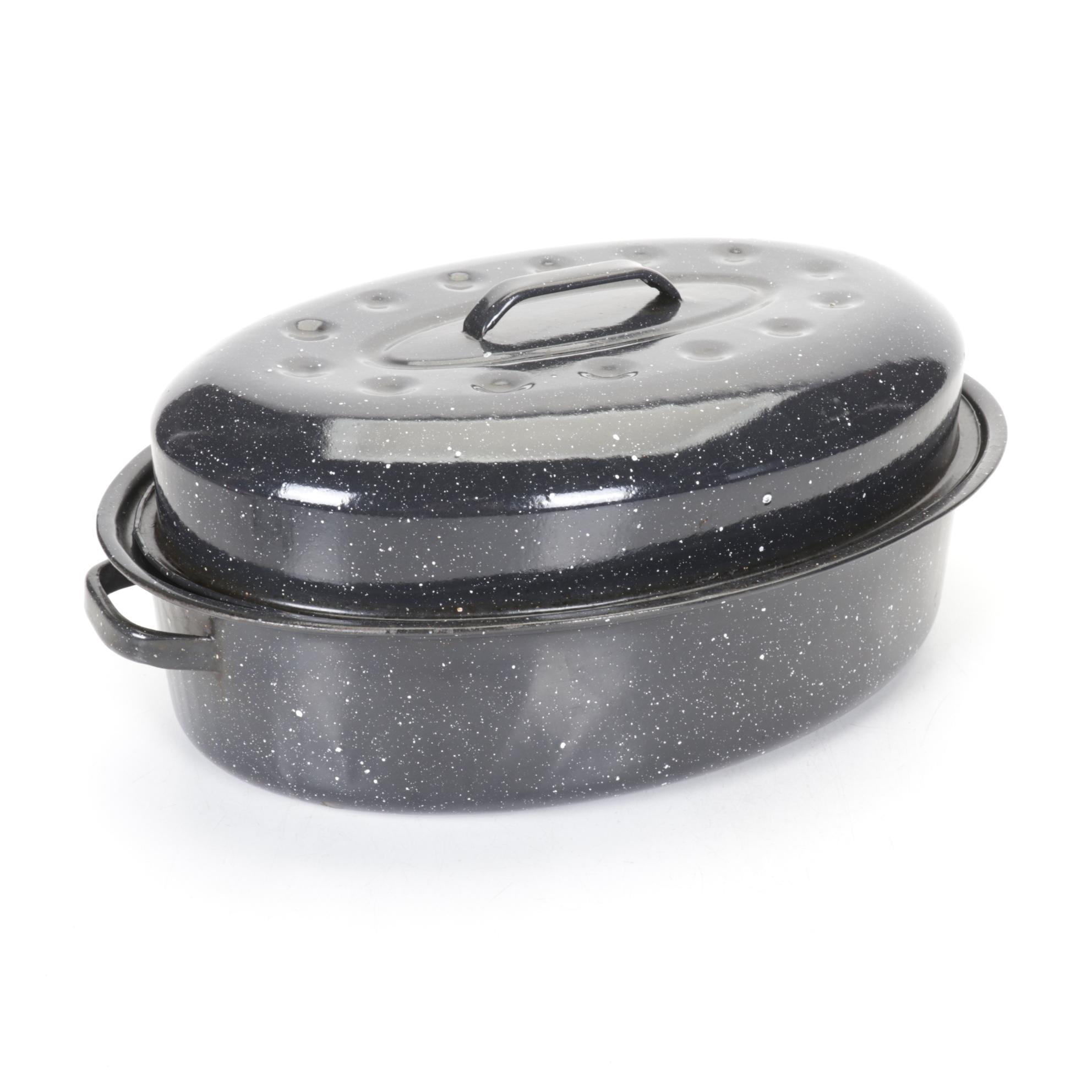 Speckled Enamel Baking Dishes and Roasting Pans with Wire Folding Rack