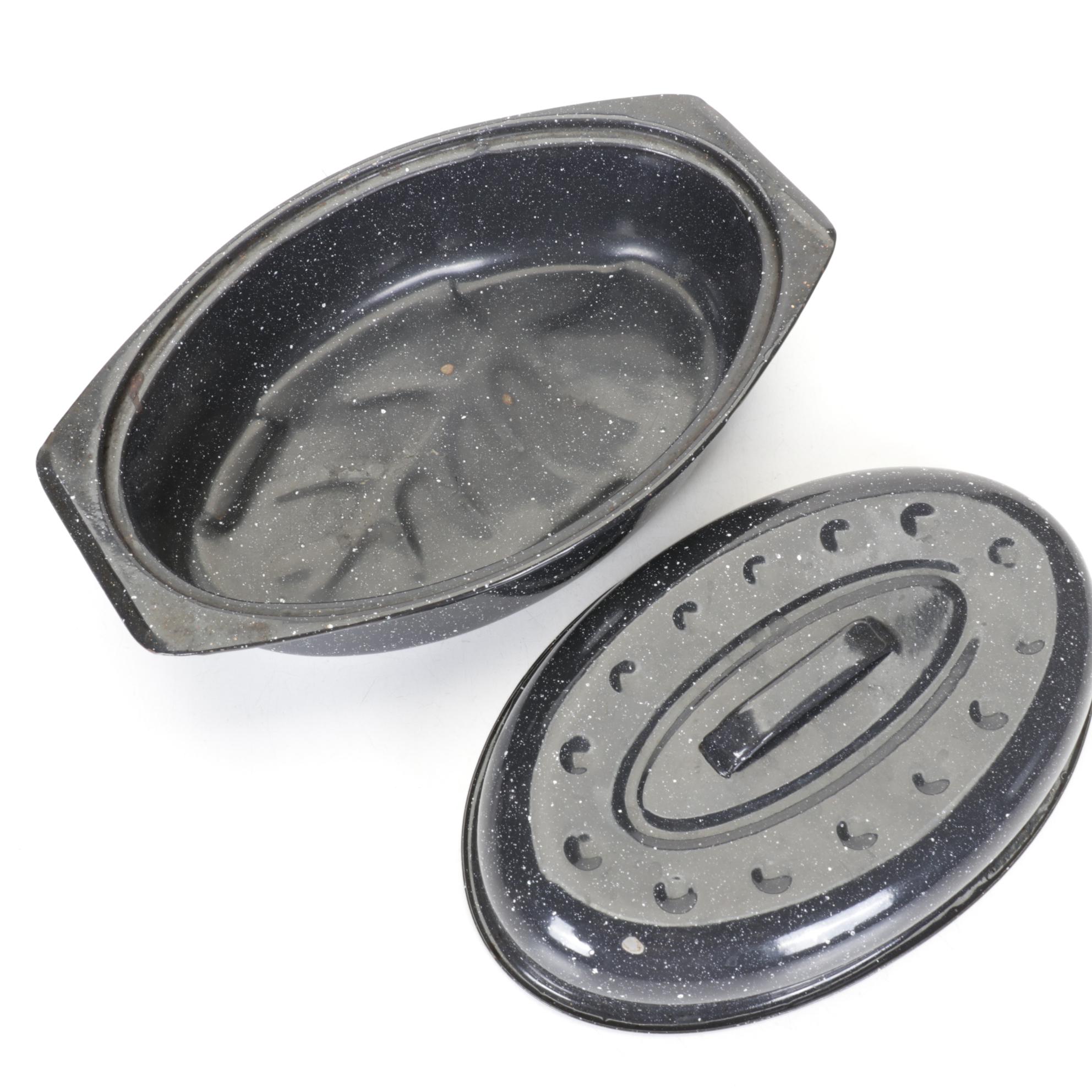 Speckled Enamel Baking Dishes and Roasting Pans with Wire Folding Rack